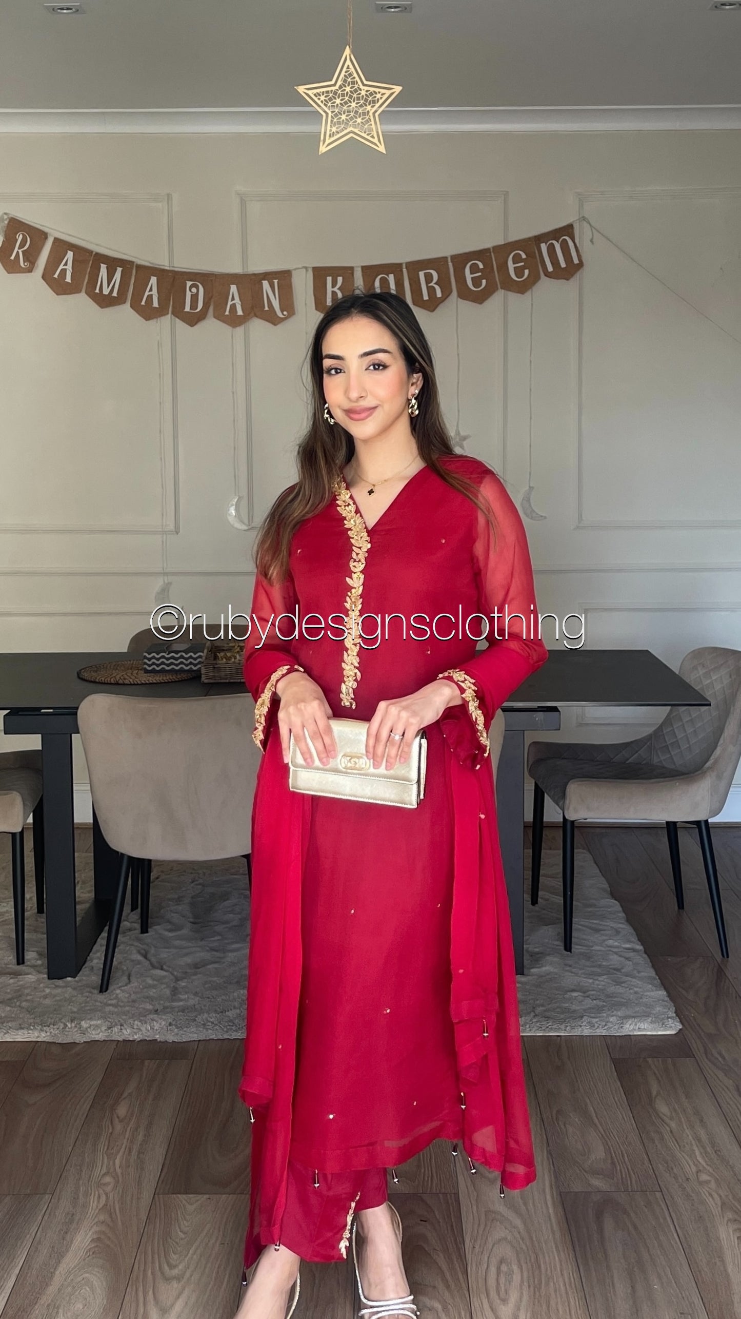 HIRA Ruby - 3 Piece Ruby Chiffon Suit with Chiffon Dupatta (8380346007765)