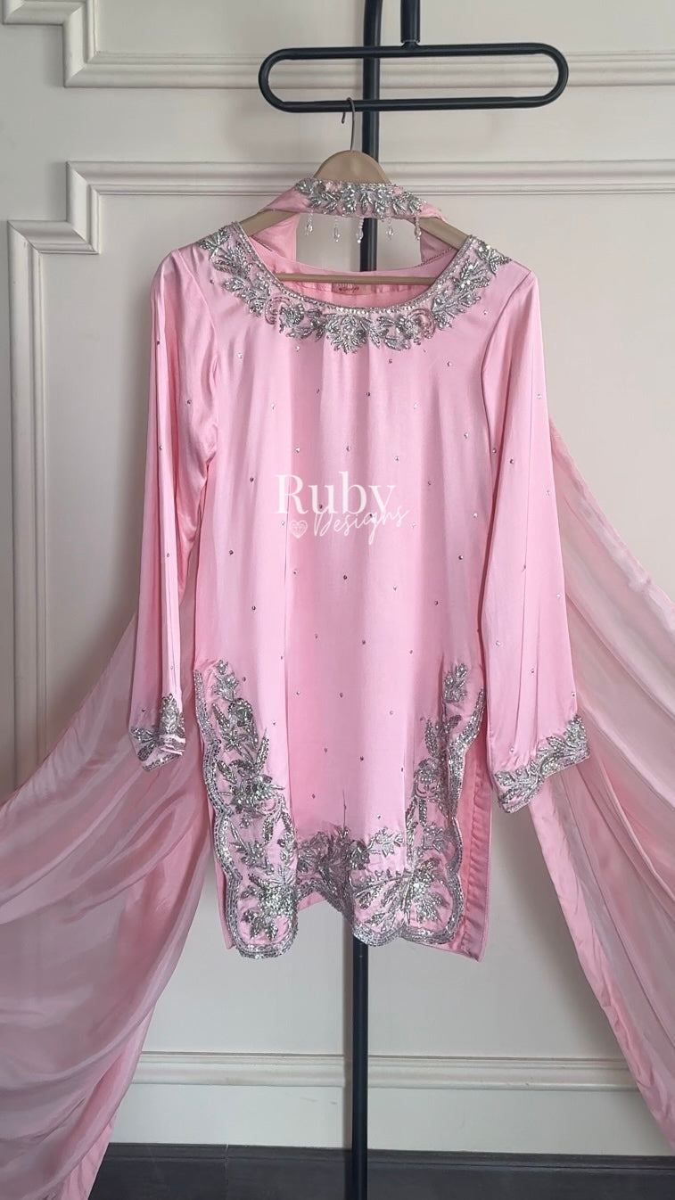 PARISA Rose - 4 Piece Silk Suit with Matching Potli Bag