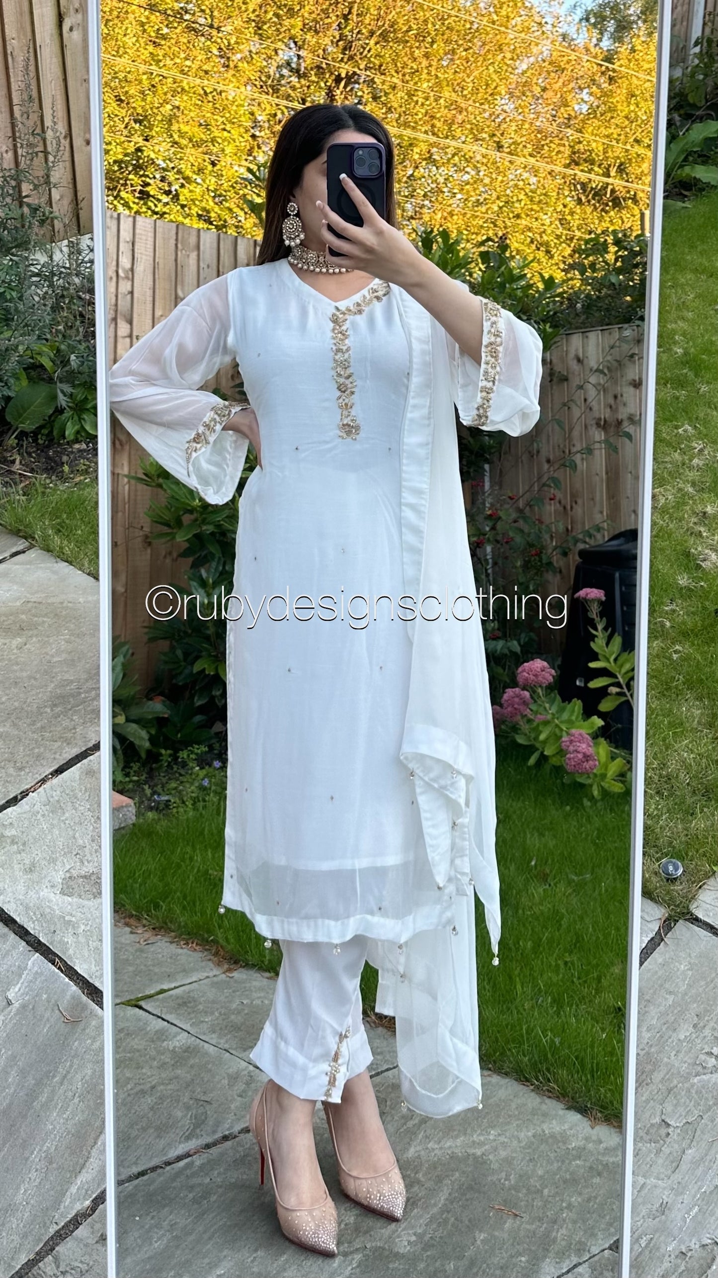 Minor Defect - HIRA White - 3 Piece Chiffon Suit with Chiffon Dupatta (8748150227157)