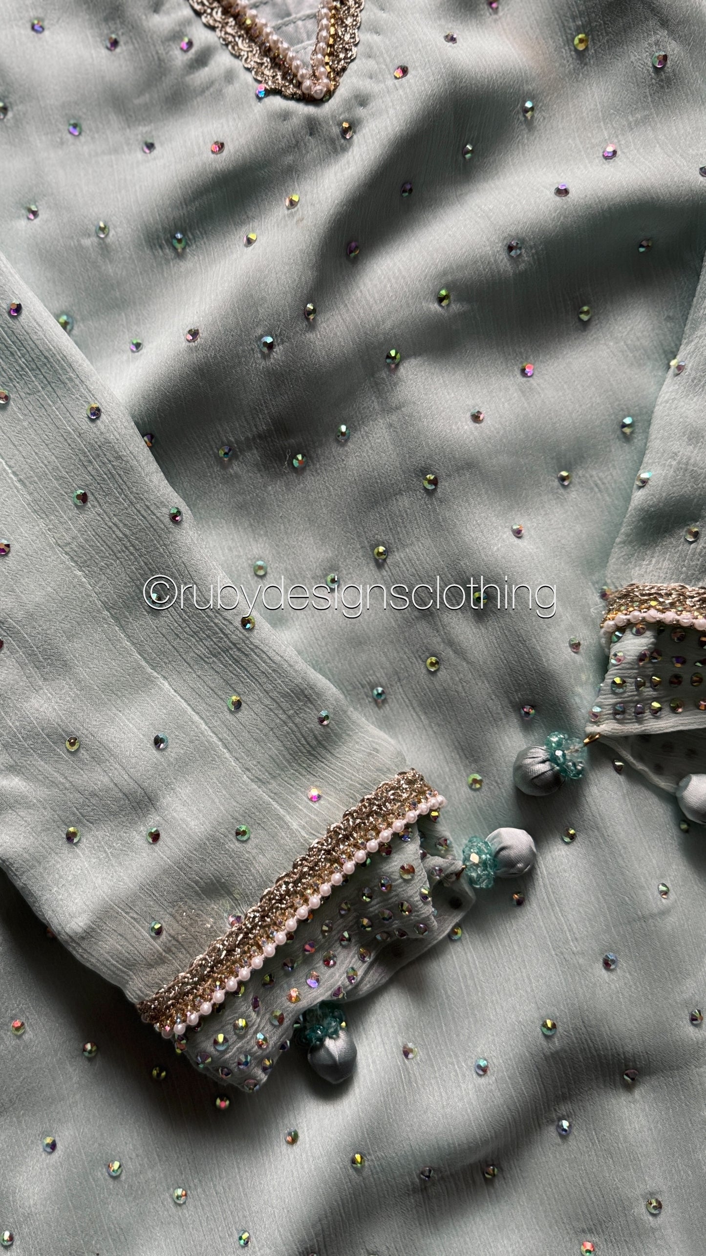 MISSING ITEM (SCARF) - LEENA Sky - 3 Piece Chiffon Suit with Stonework