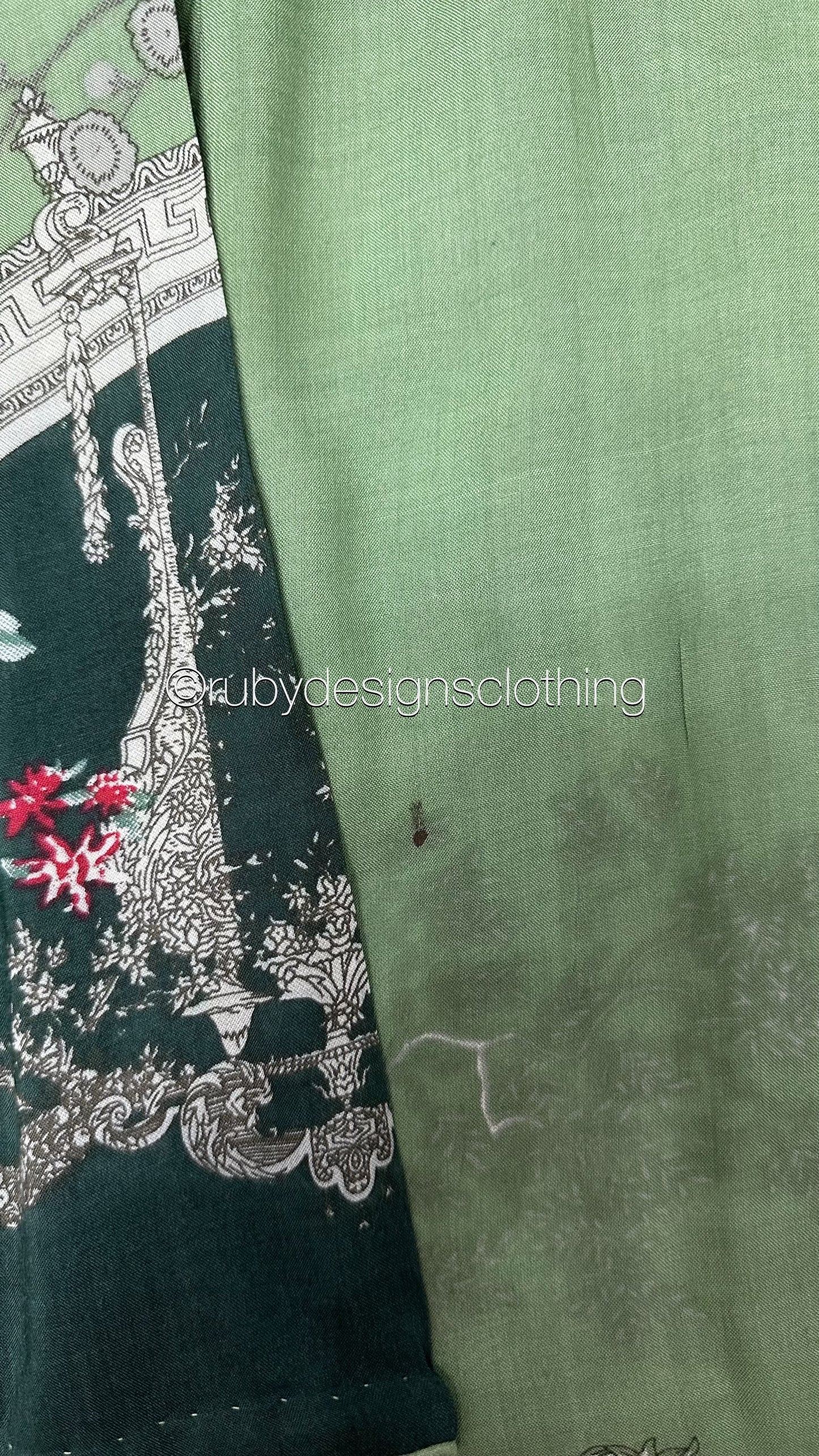 Minor Defect - Original Tawakkal Felicia Stitched Green Linen Print Suit with Embroidery (8748090294485)