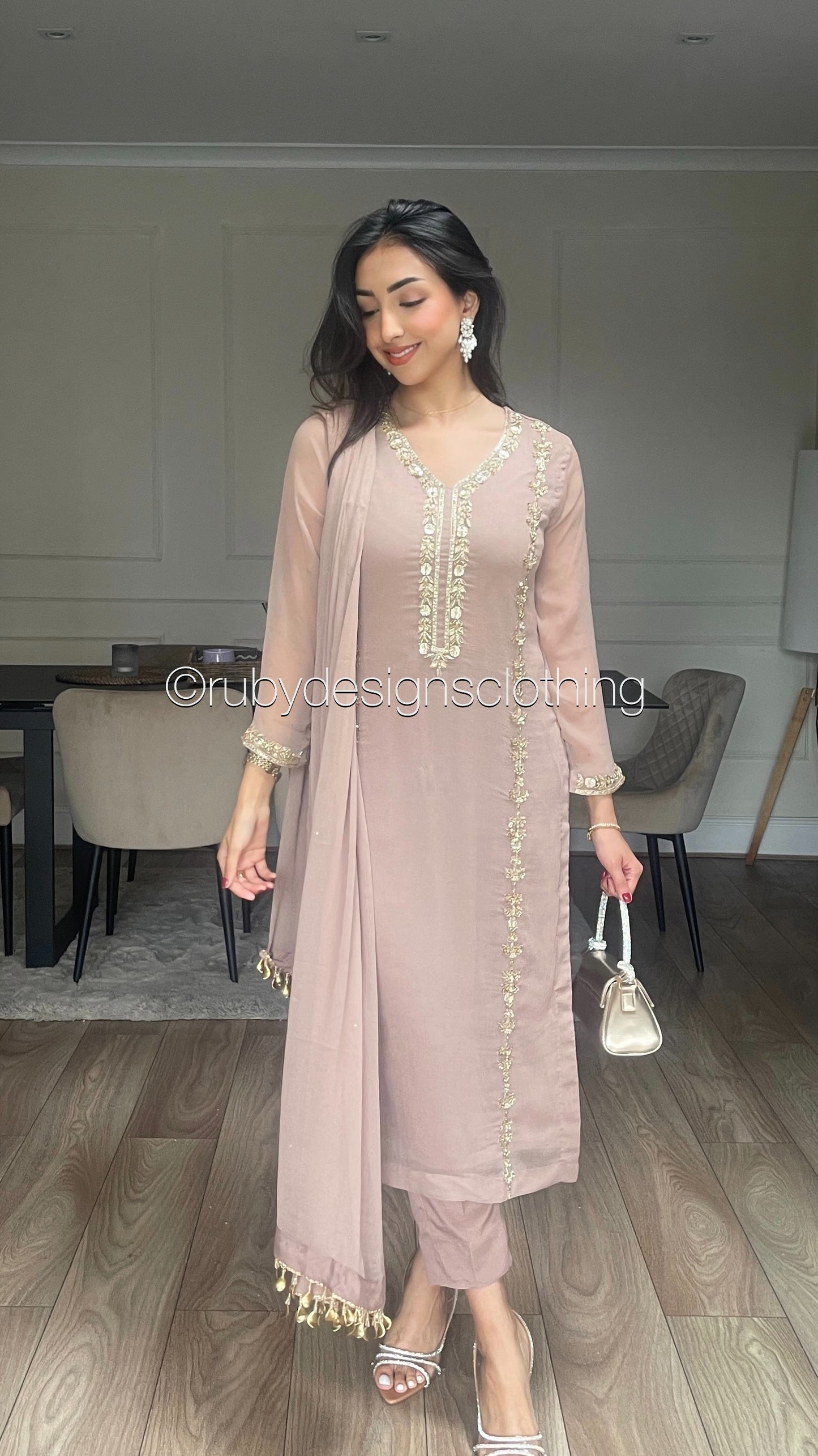 SADAF Rose - 3 Piece Rose Chiffon Suit with Gota Work (8311028187349)