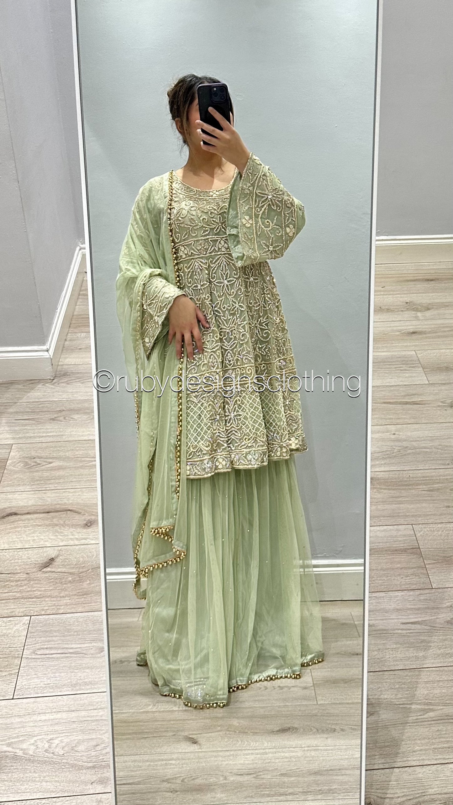 MAHIRAH - EXCLUSIVE SAMPLE 3 Piece Mint Peplum with Gharara