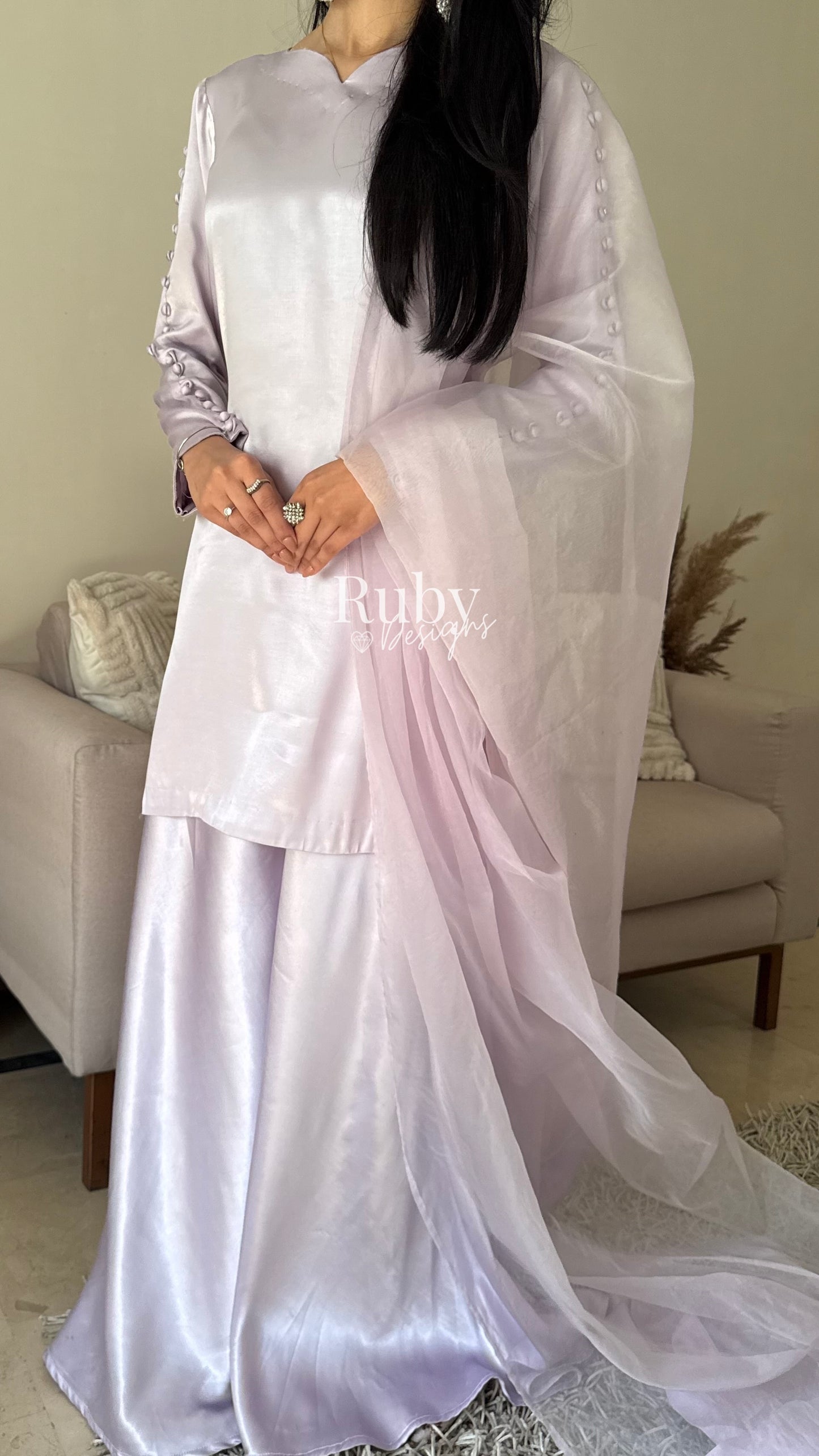 LAYA Lavender - 3 Piece Silk Suit with Flowy Trousers