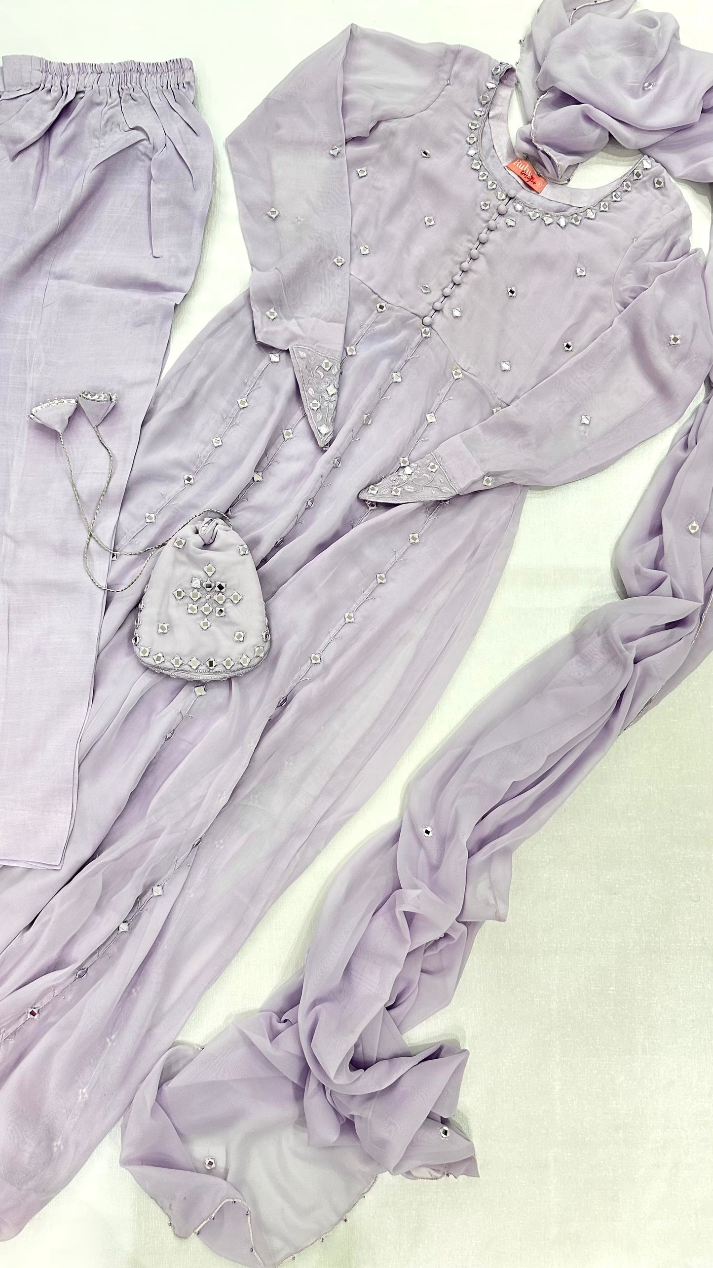 INAARA Lilac - 4 Piece Chiffon Dress with Matching Bag