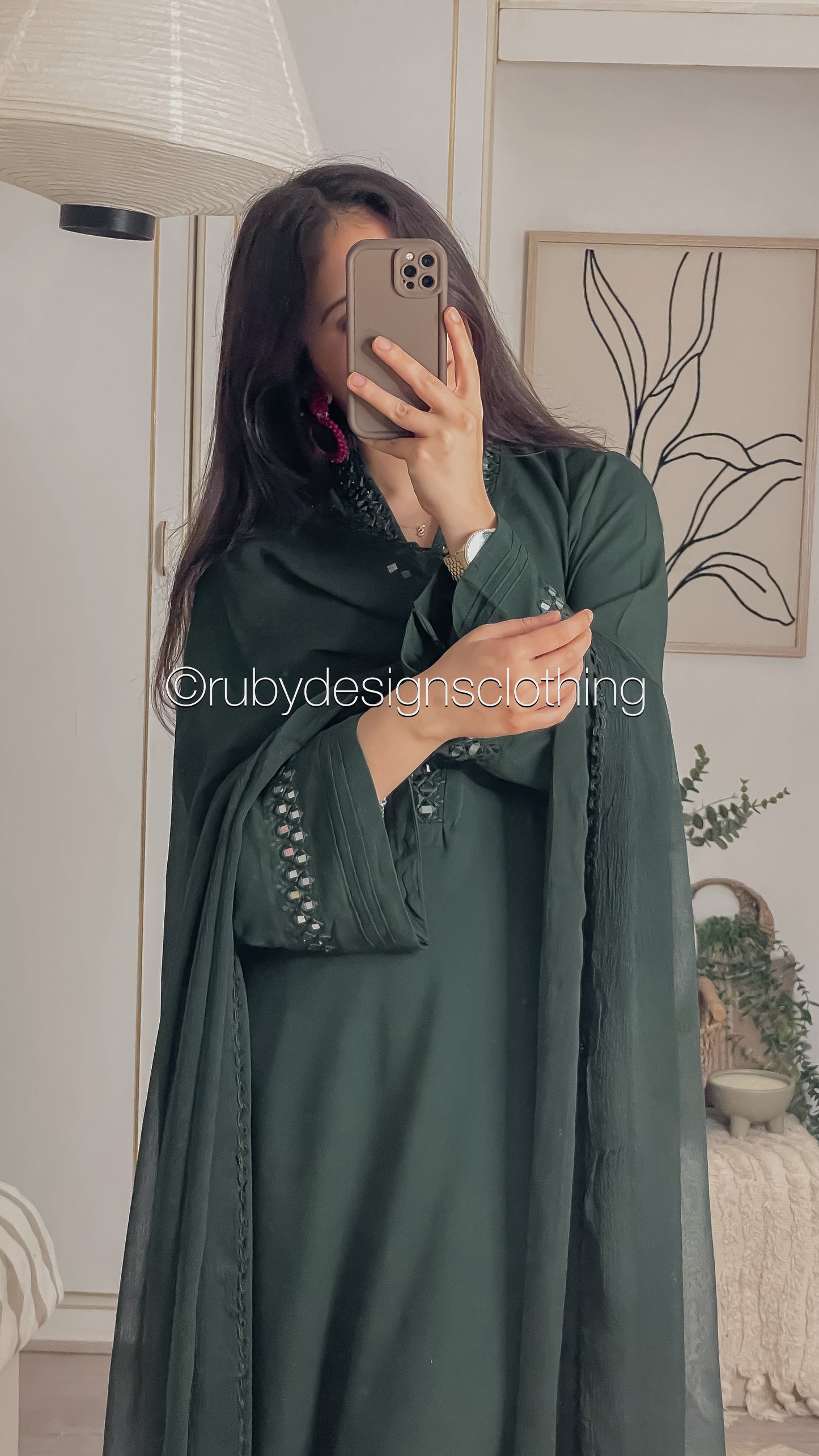 TARA Green - 3 Piece Linen Suit with Mirror Work (8234102456533)