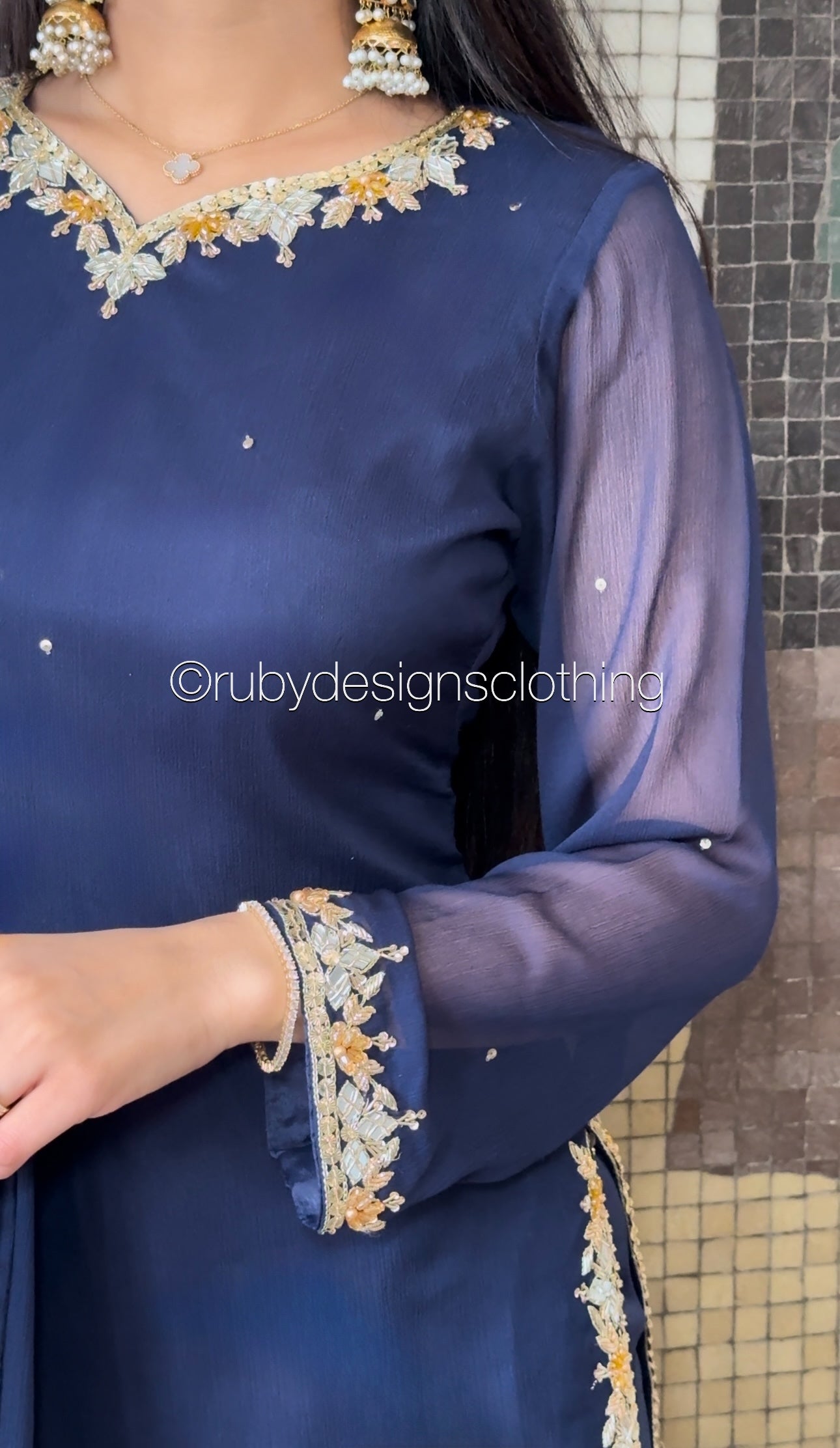 SONIA Navy - 3 Piece Navy Chiffon Suit with Chiffon Dupatta (8581883920597)