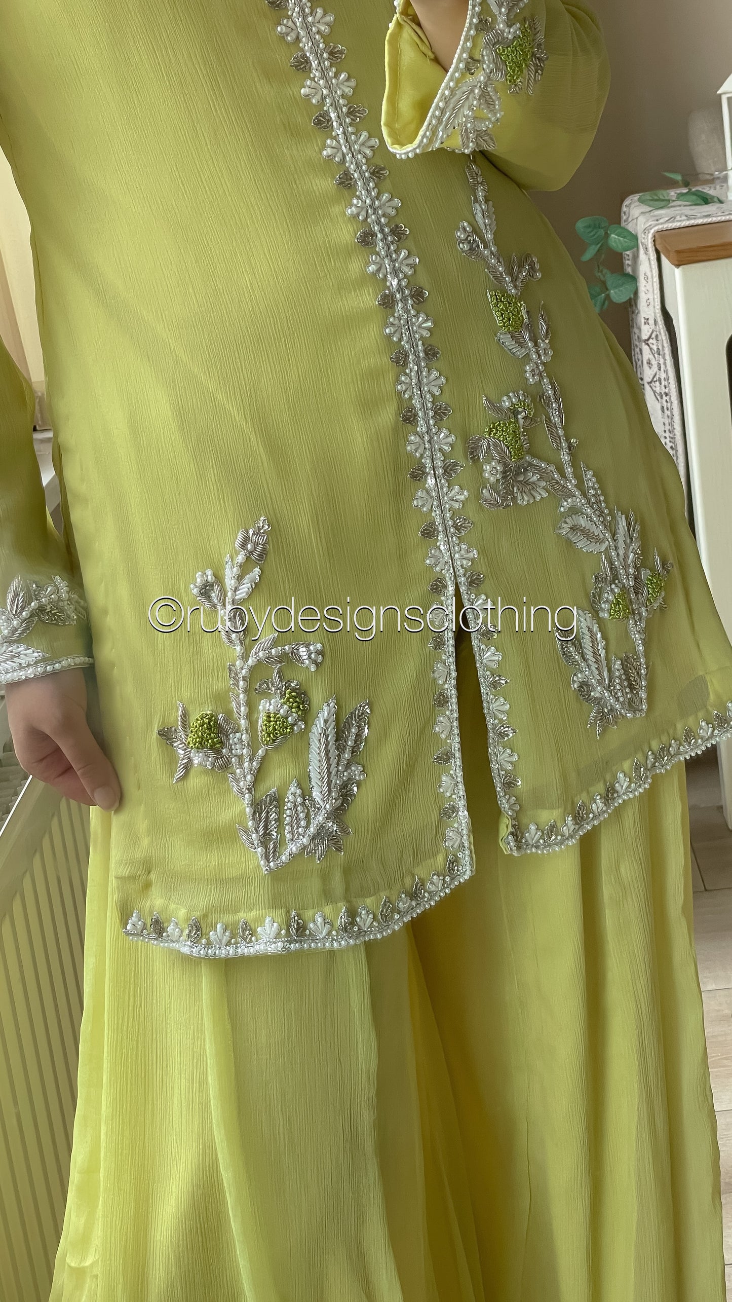 AROOSA Lime - 3 Piece Chiffon Sharara with Handwork (8650121347285)