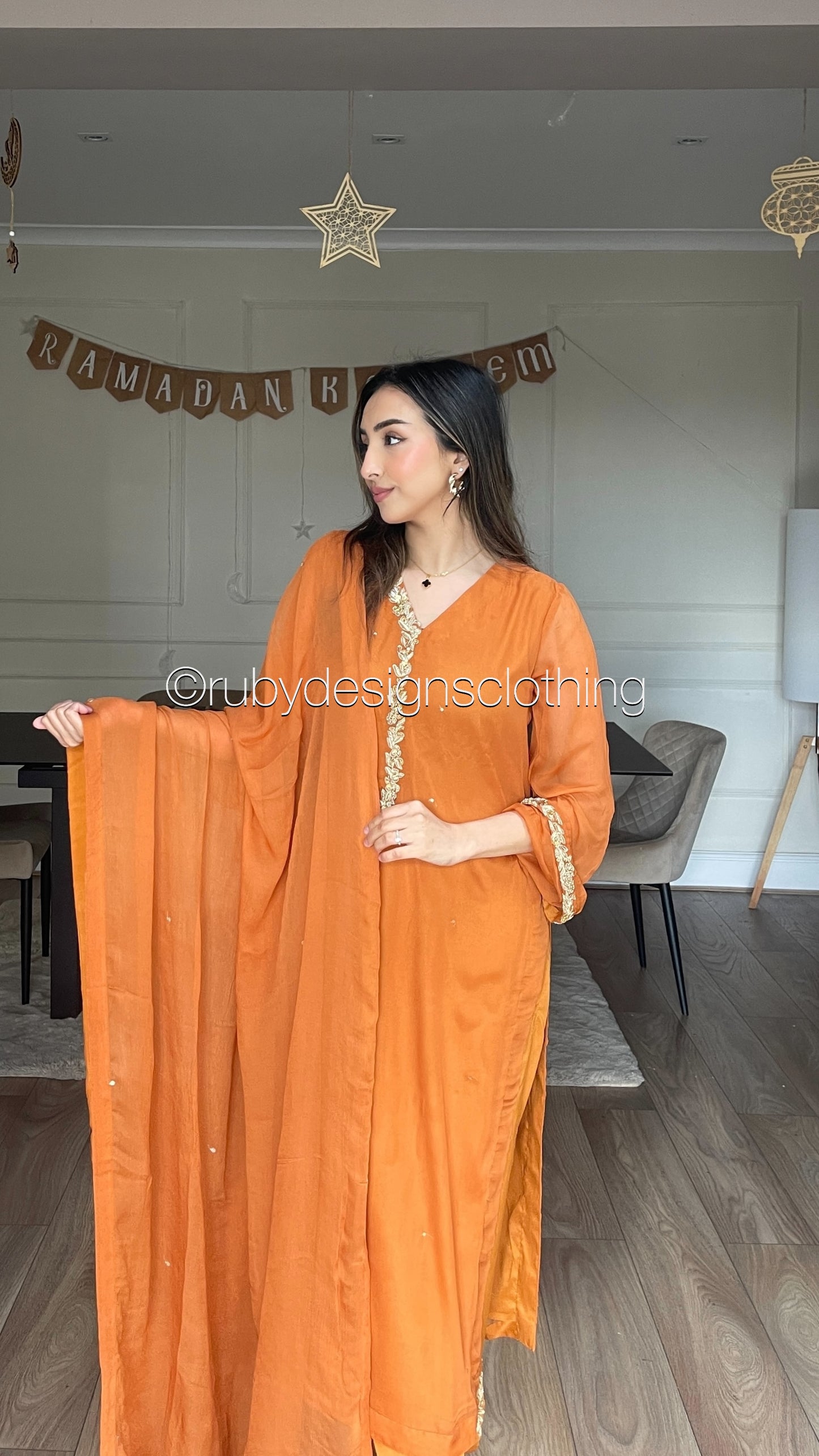 HIRA Orange - 3 Piece Rust Orange Chiffon Suit with Chiffon Dupatta (8380346204373)