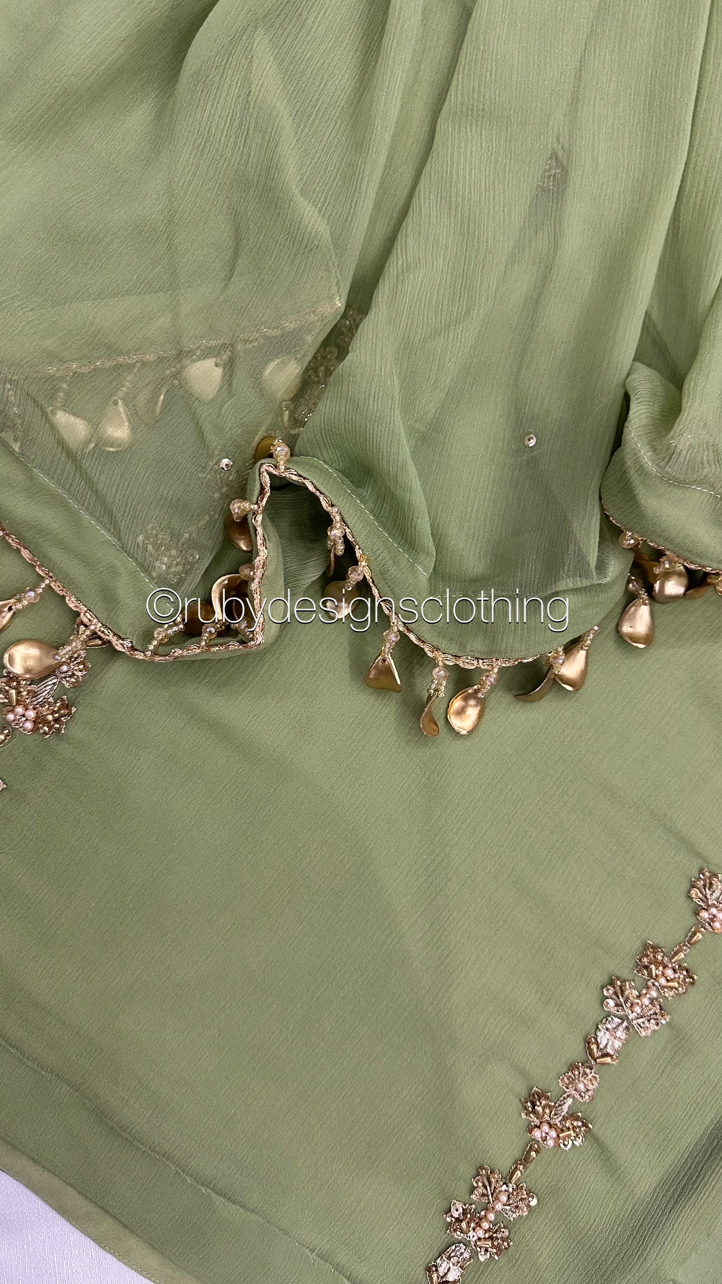 SADAF Sage - 3 Piece Sage Chiffon Suit with Gota Work (8311027925205)