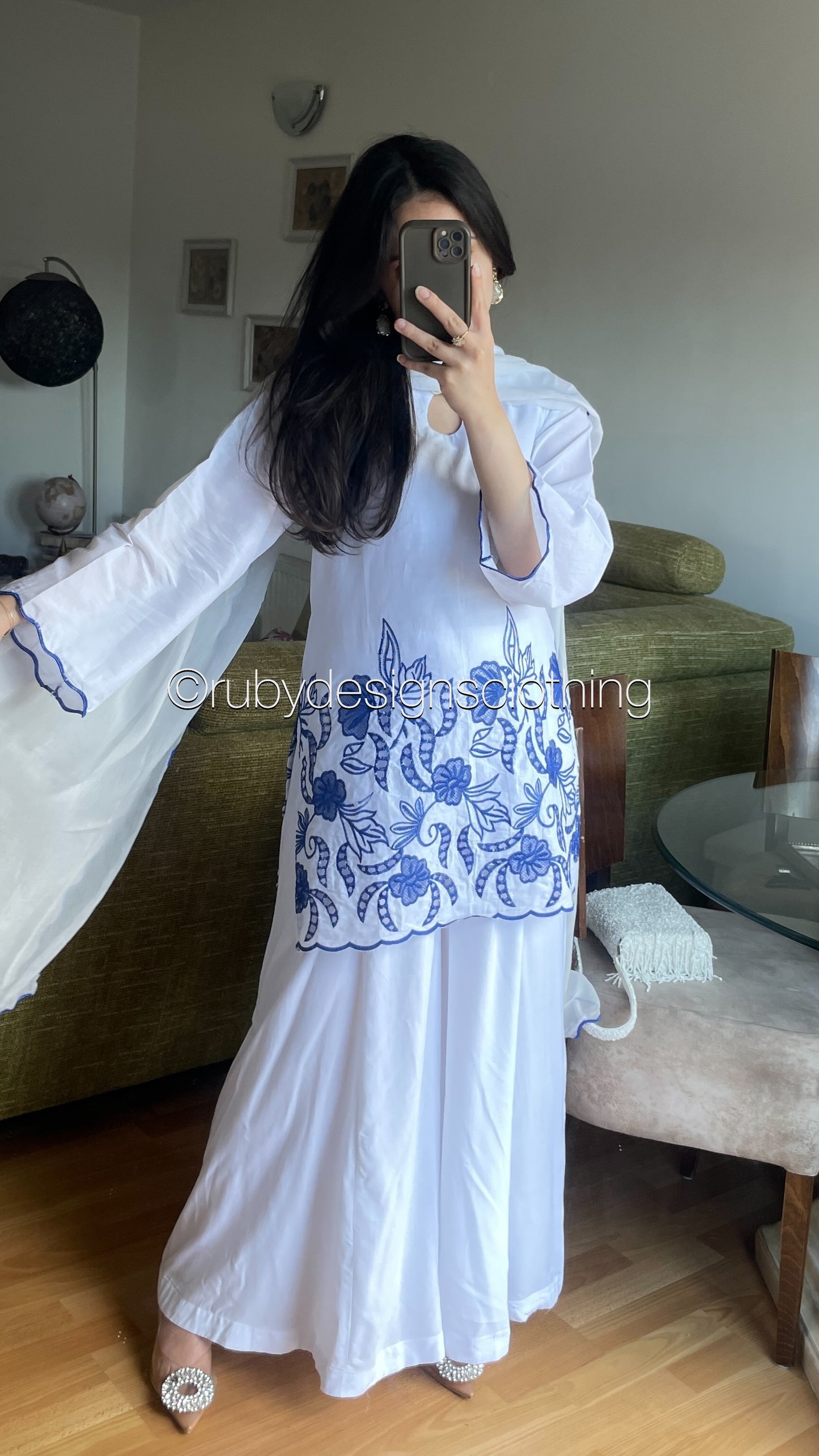 ELIA Azure - 3 Piece Swiss Lawn Suit with Flowy Wide-Leg Pants