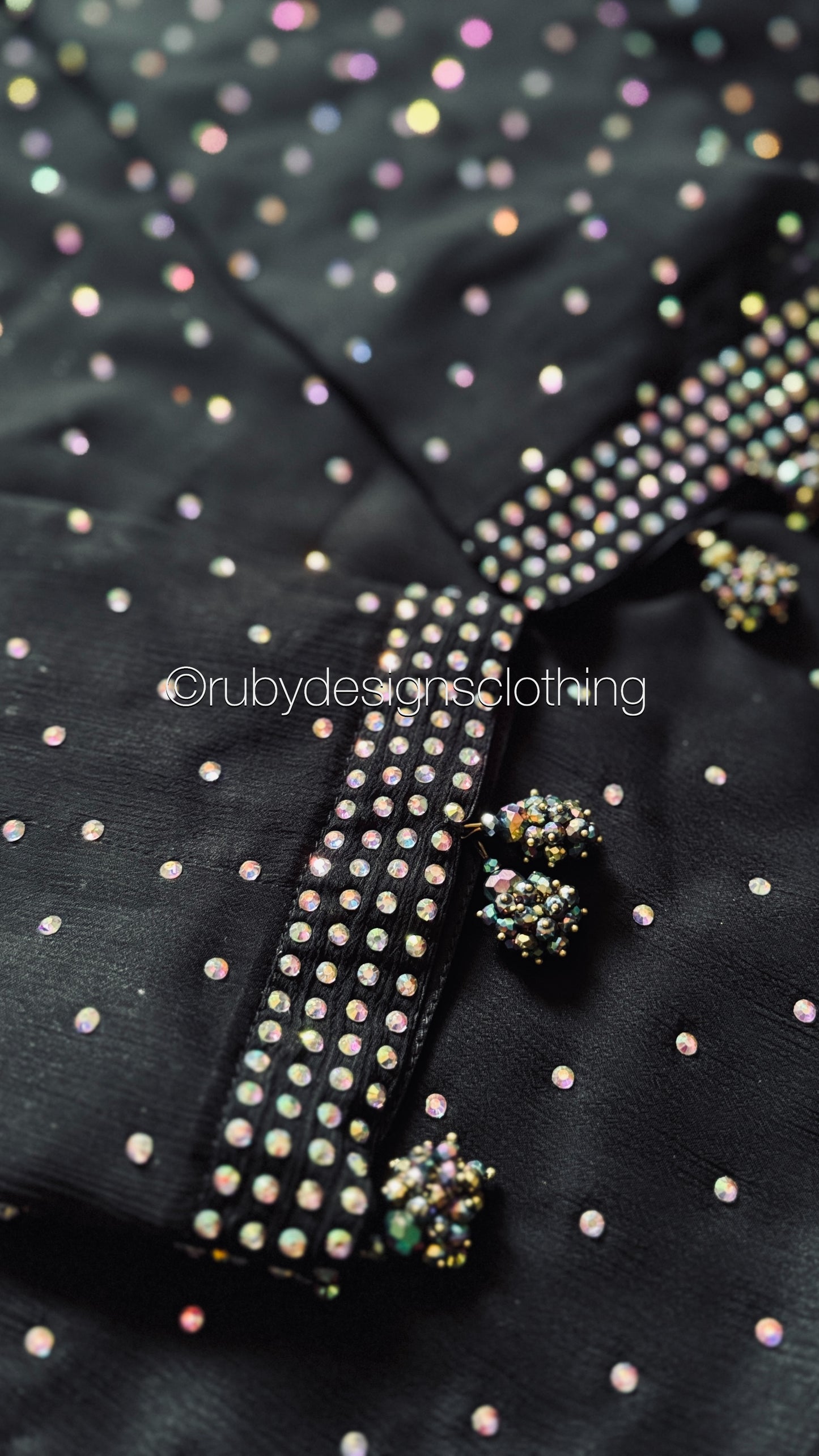 MISSING ITEM (TROUSER and SCARF) - LEENA Noir - 3 Piece Chiffon Suit with Stonework