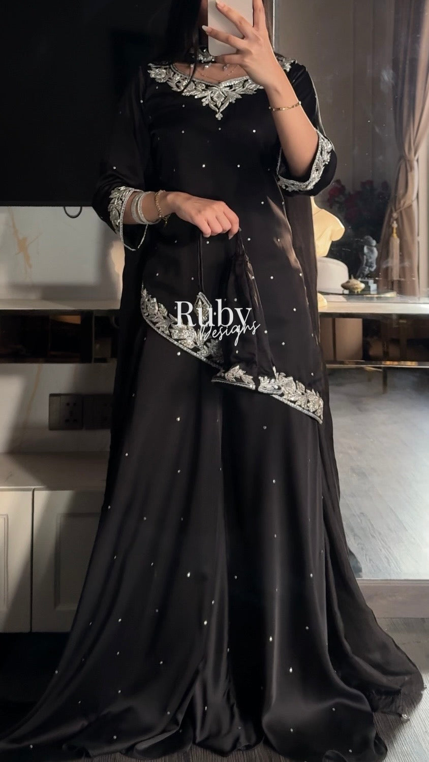 RANI Noir - 3 Piece Luxury Silk Suit with Matching Bag