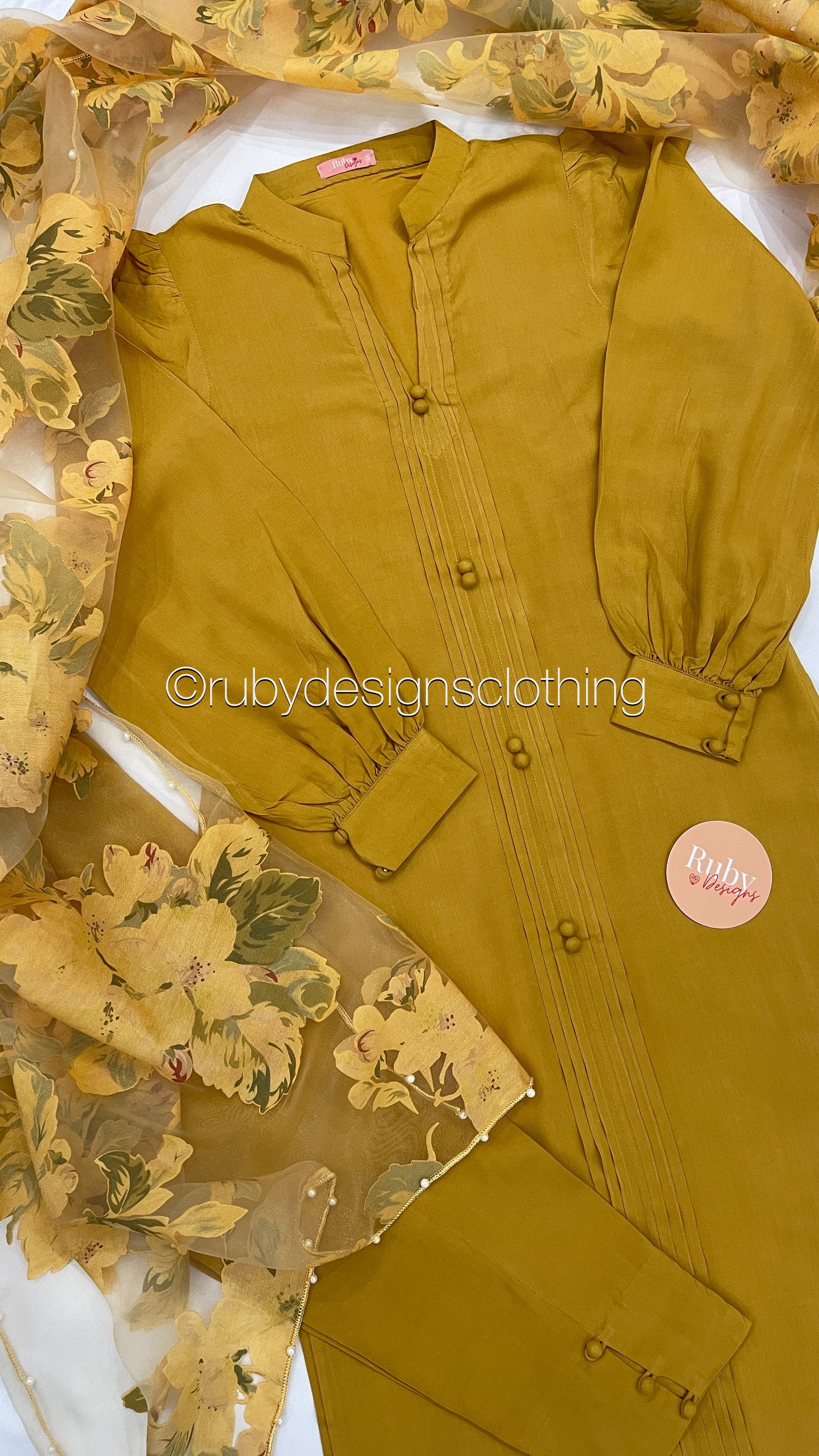 TAHERA- 3 Piece Mustard Linen Suit with Organza Dupatta (8219888353493)