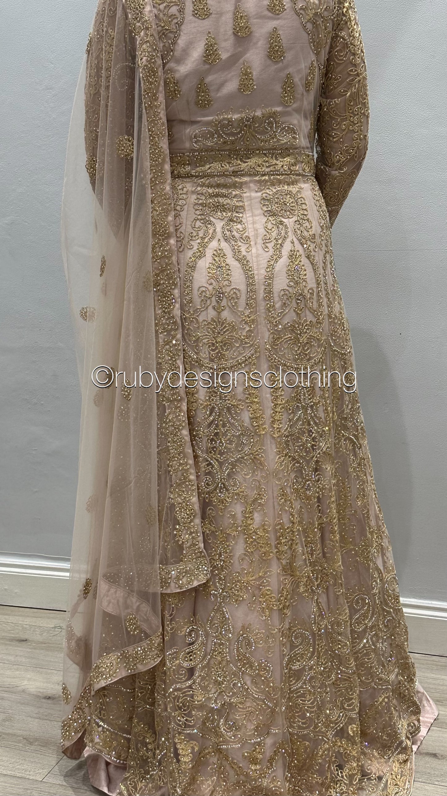 SHEILA - EXCLUSIVE SAMPLE 4 Piece Blush Pink Net Suit with Heavy Embroidery