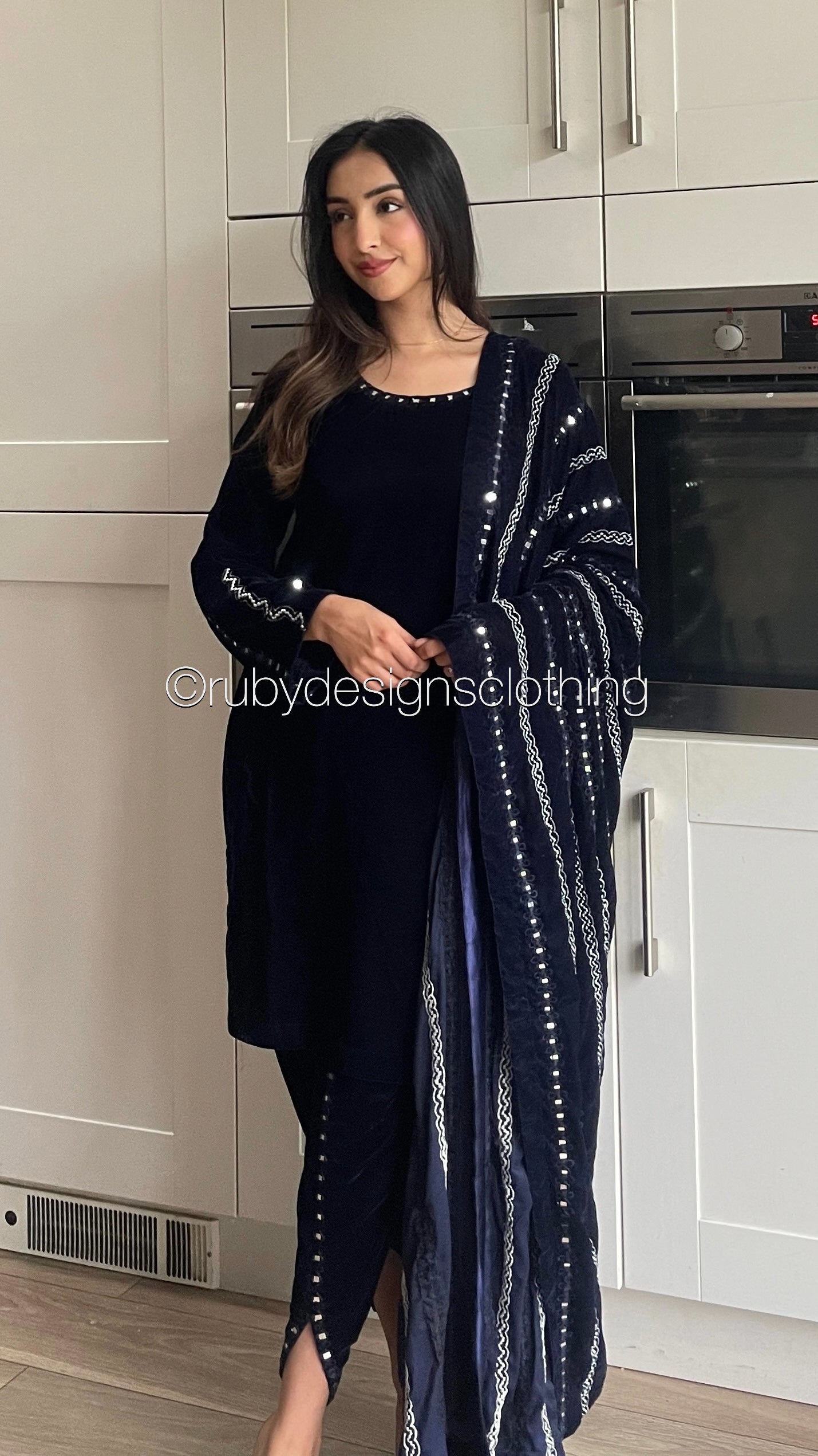 ELMIRA - 3 Piece Luxury Velvet Suit with Heavy Mirror Shawl (8236918309077)