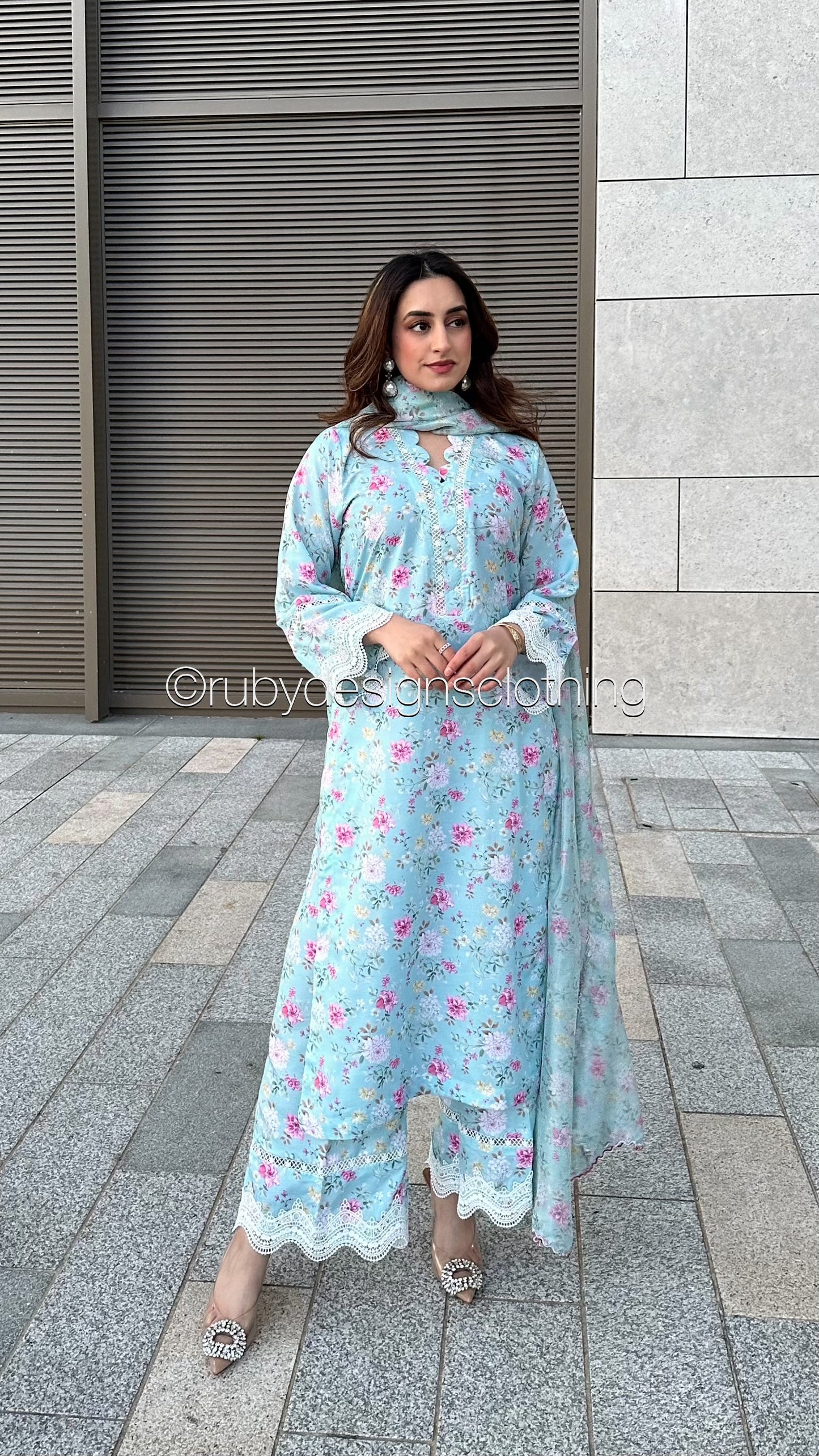 HEENA - 3 Piece Baby Blue Swiss Lawn Suit with Silk Dupatta (8585965109461)