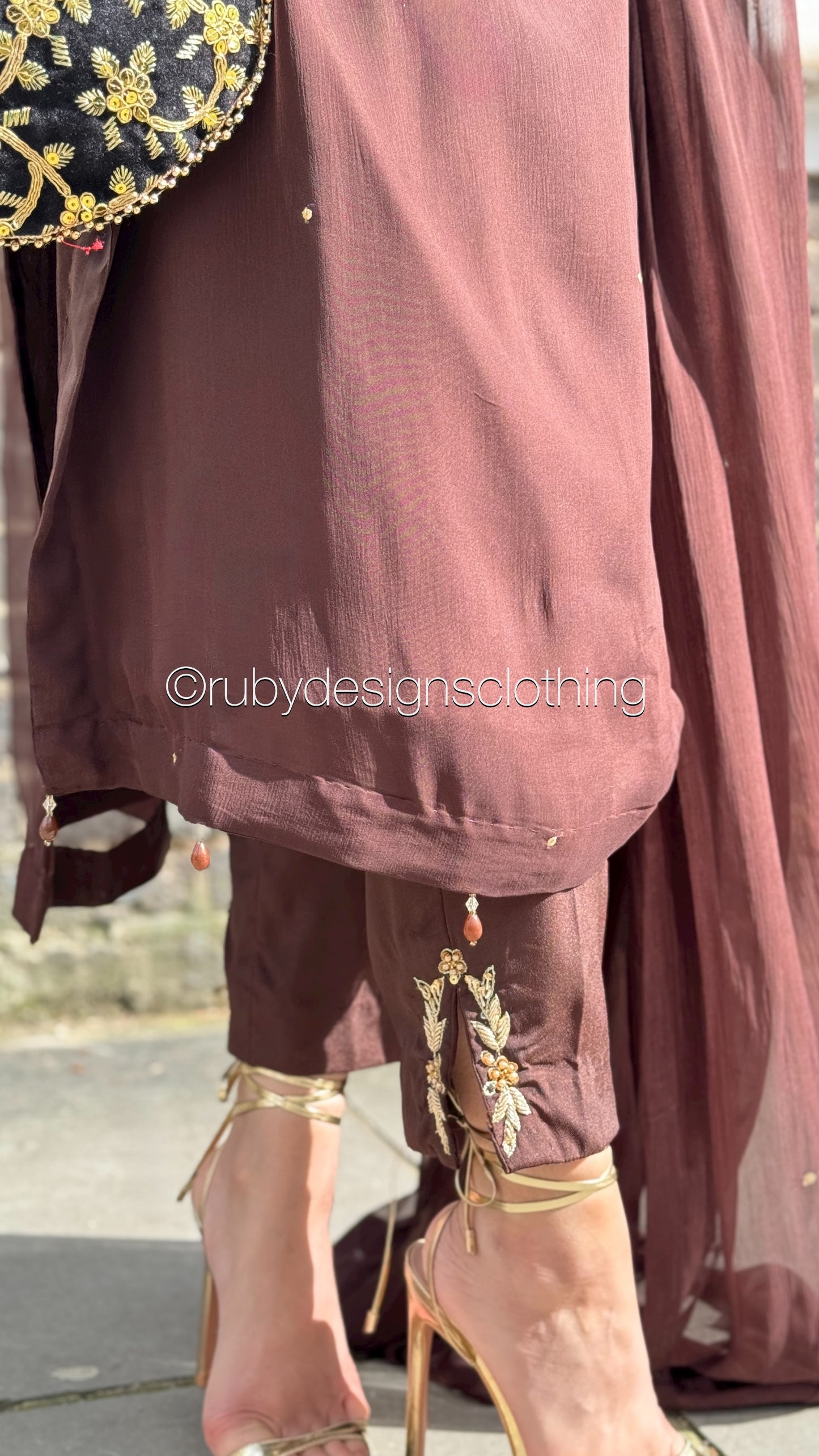 HIRA Brown - 3 Piece Brown Chiffon Suit with Chiffon Dupatta (8380344205525)
