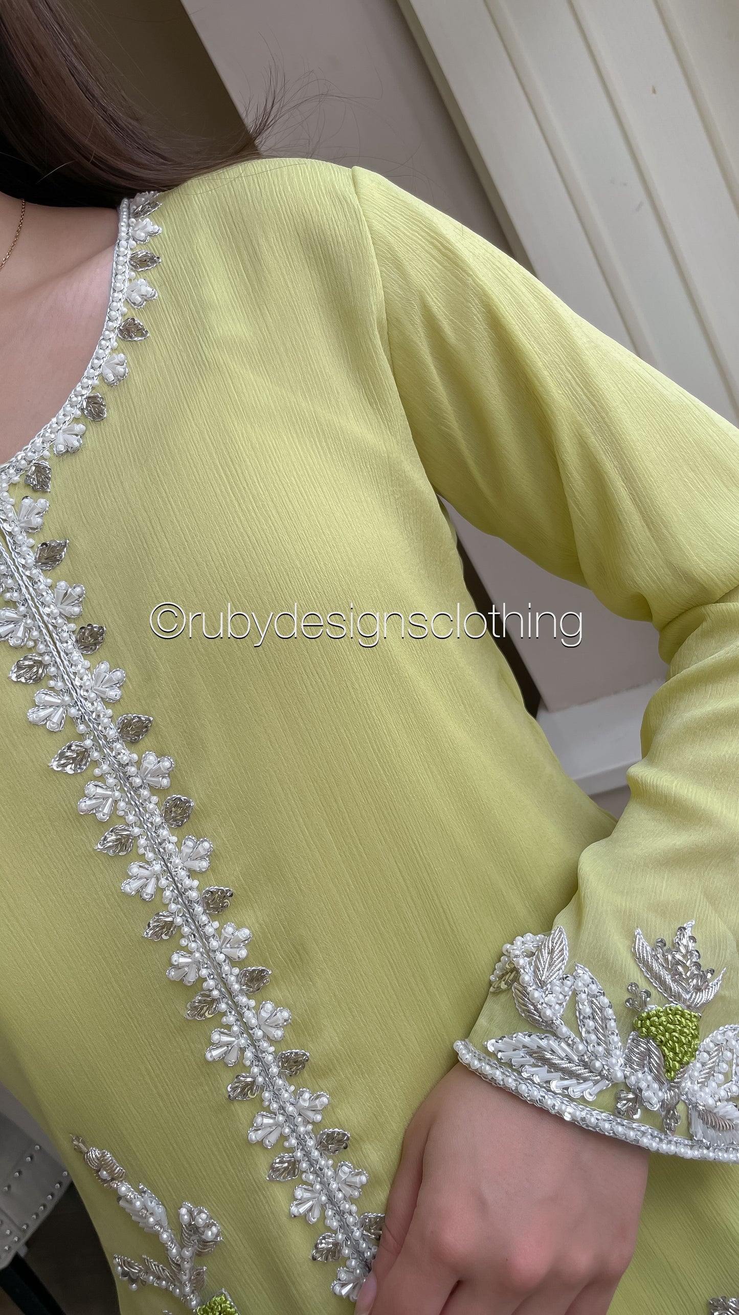 AROOSA Lime - 3 Piece Chiffon Sharara with Handwork (8650121347285)