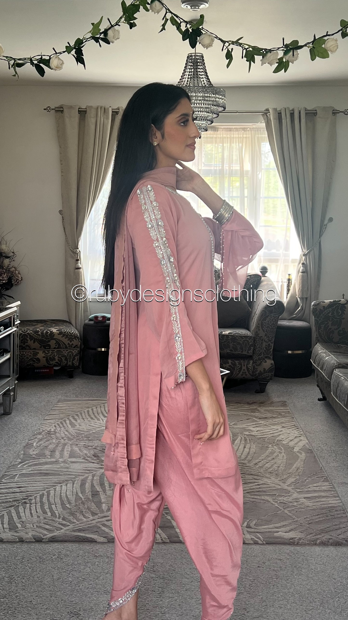 ASMA Rose - 3 Piece Chiffon Suit with Tulip Trousers