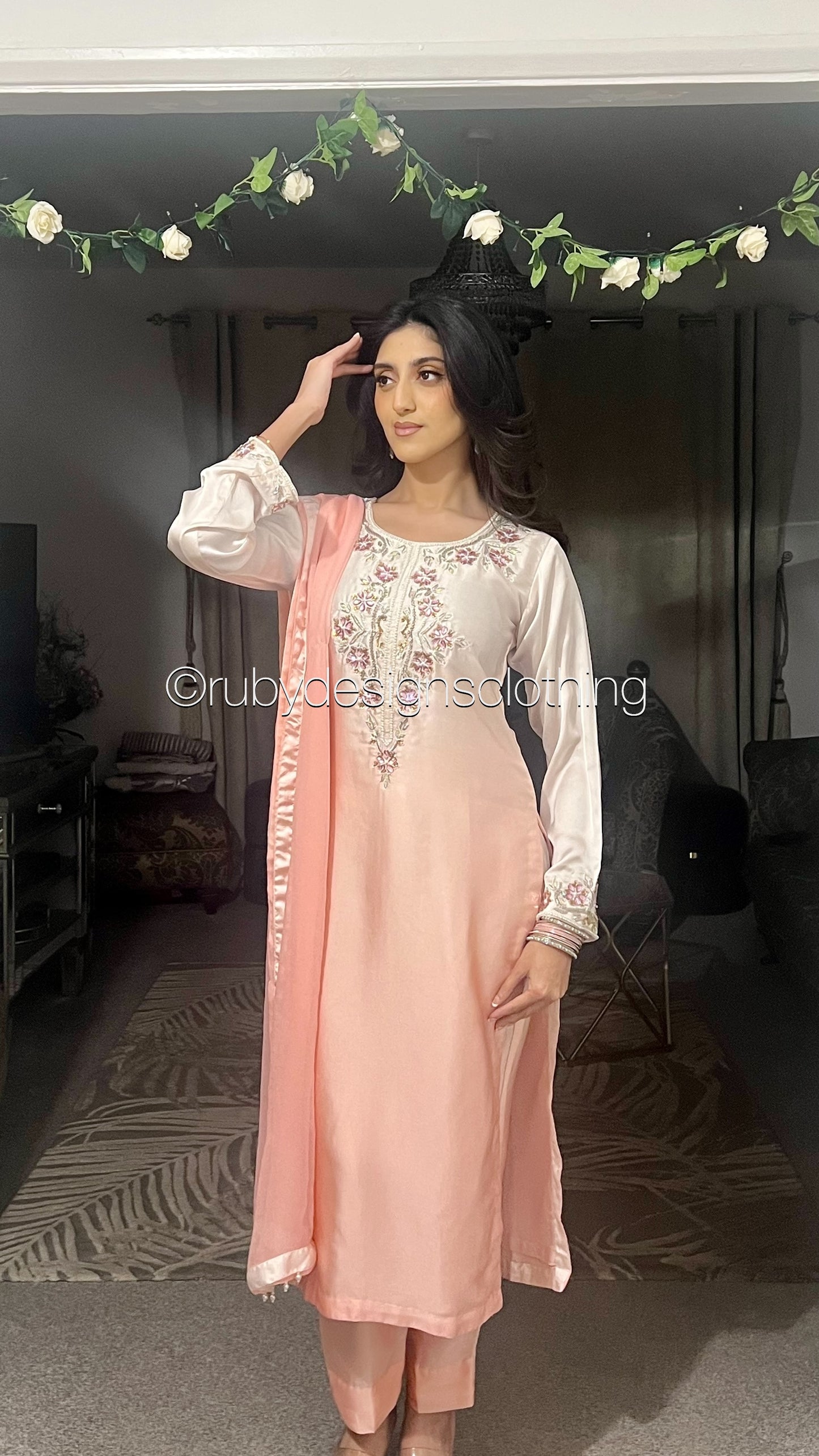 MAJOR DEFECT - RAYNA Blush - 3 Piece Silk Suit with Handwork