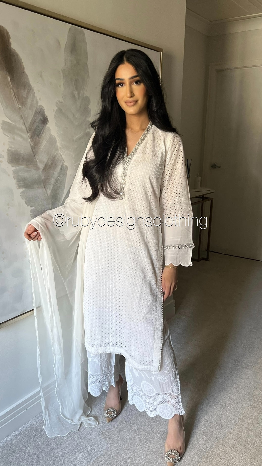DANIYA - 3 Piece White Chikankari Suit with Chiffon Dupatta (8570237321429) (8747933827285)