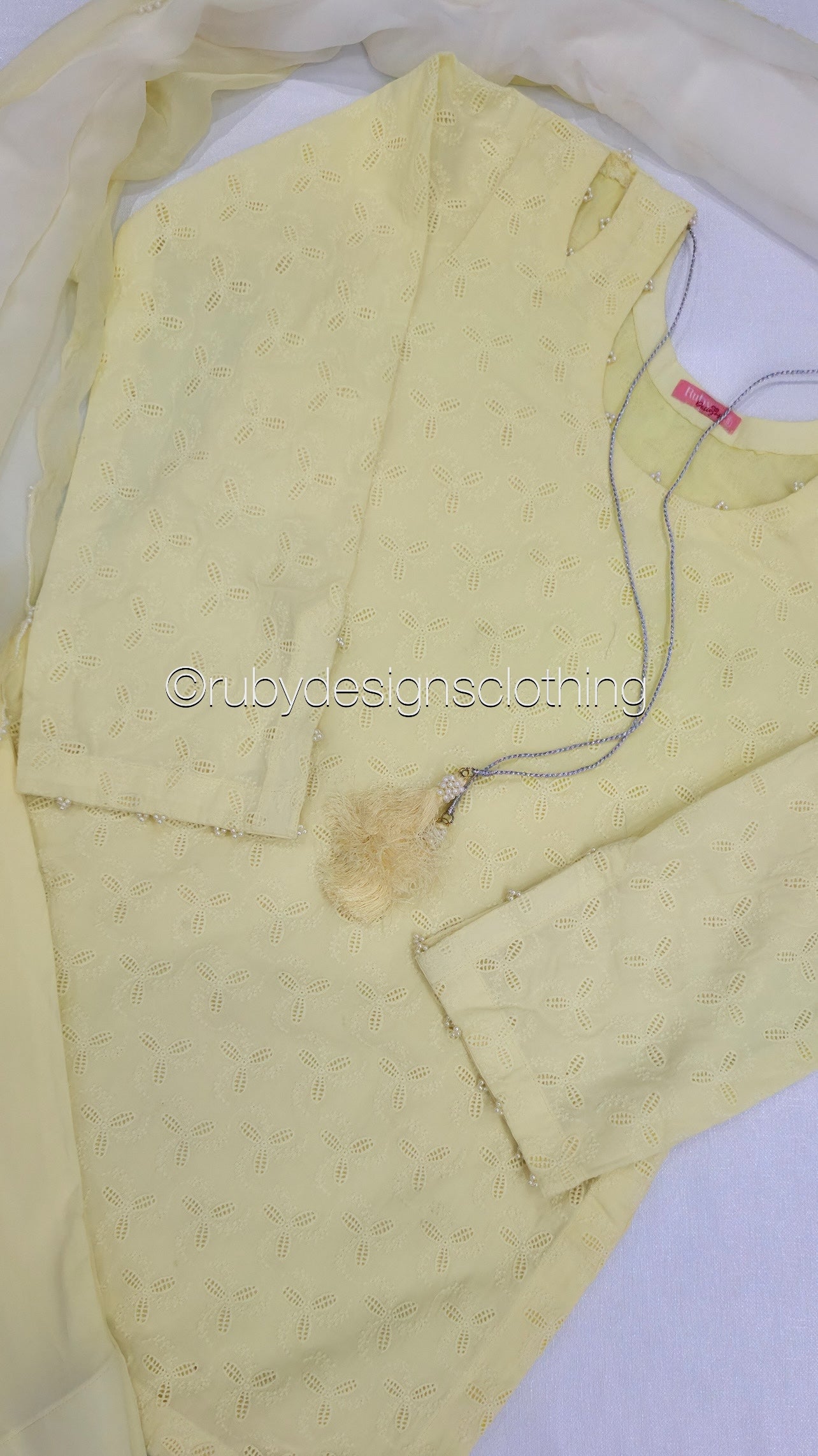 Butter Yellow - 3 Piece Chikankari Suit with Farshi Shalwar