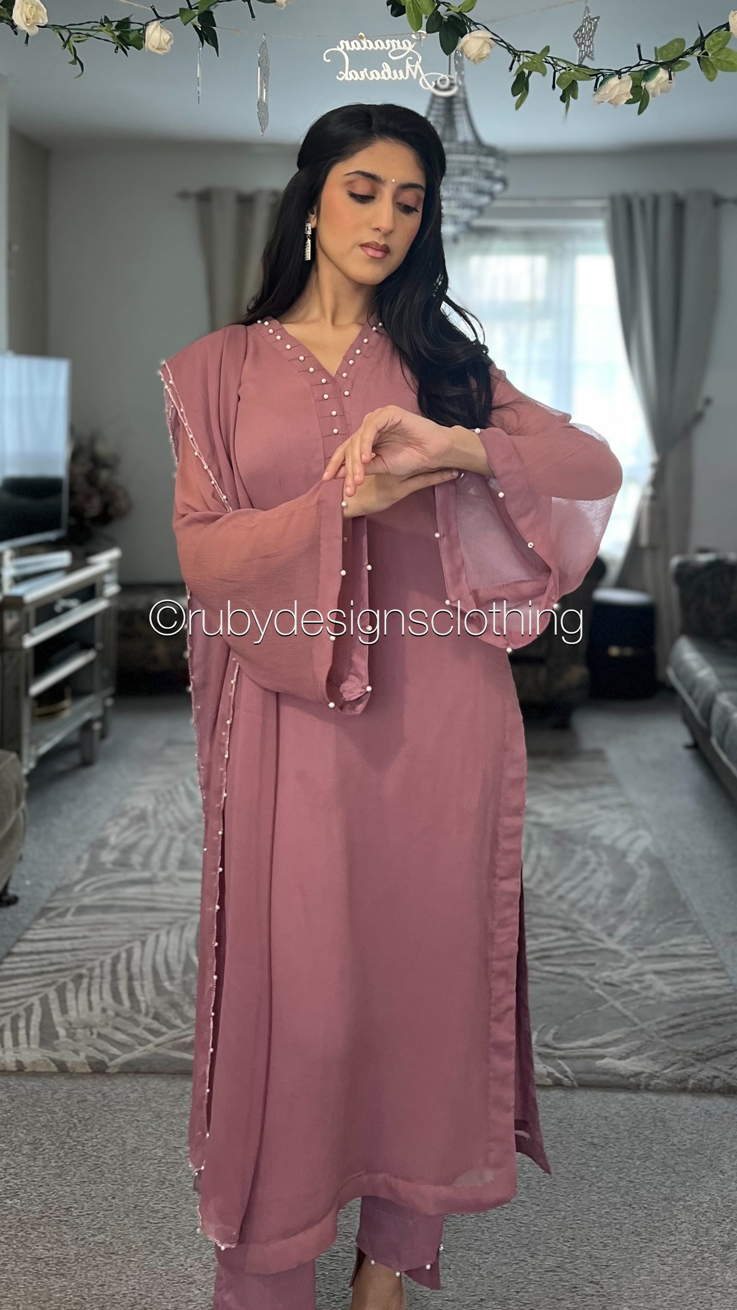 ARIA Rose (Eid Exclusive Limited Edition) - 3 Piece Rose Chiffon Suit with Chiffon Dupatta (8371704266965)