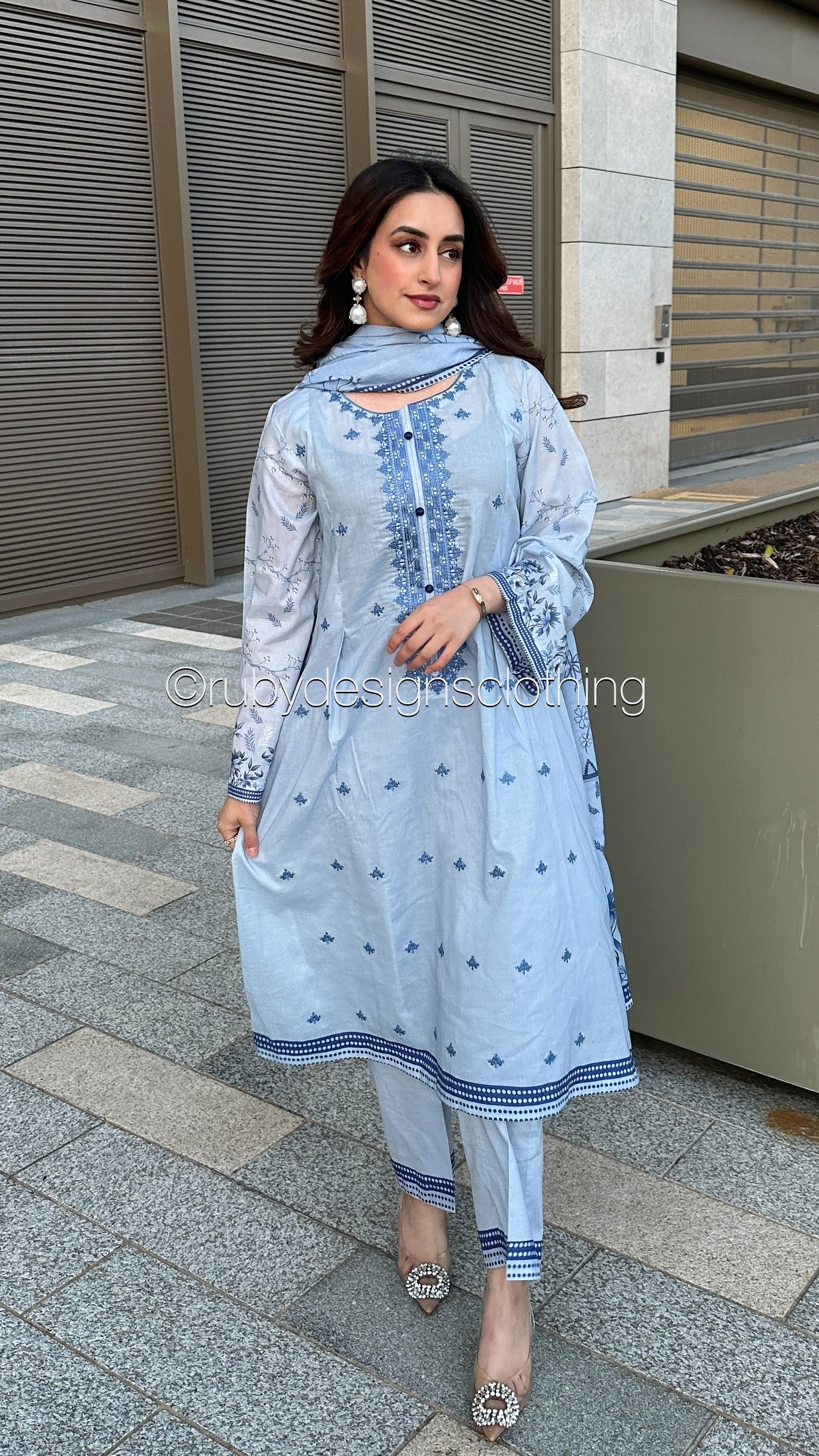 HALIMA - 3 Piece Blue Lawn Suit with Lawn Dupatta (8583541653717)