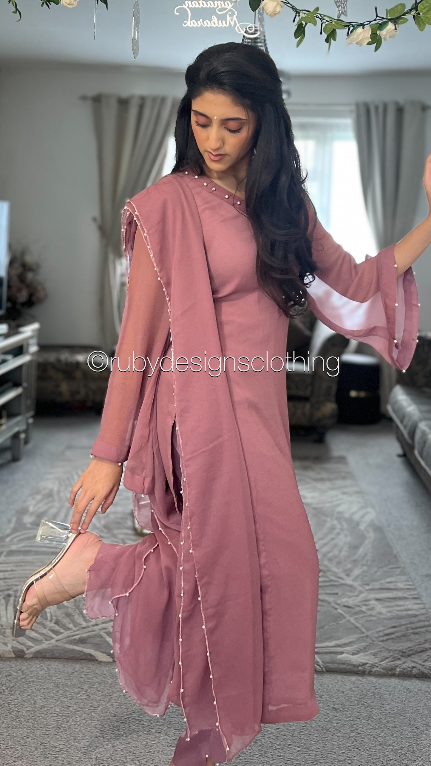 ARIA Rose (Eid Exclusive Limited Edition) - 3 Piece Rose Chiffon Suit with Chiffon Dupatta (8371704266965)