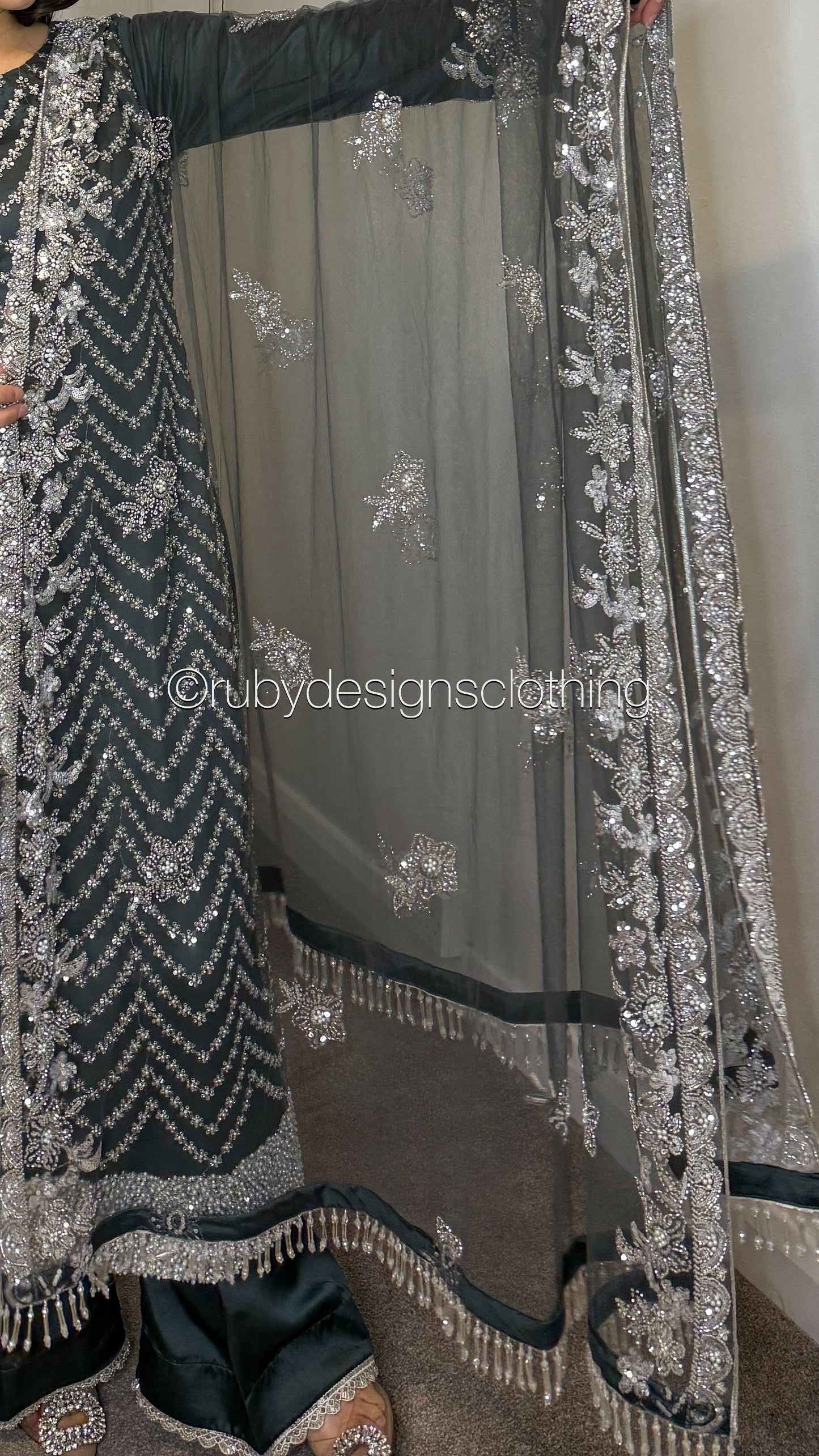 MISSING ITEM (TROUSER) - IZMA Smoke - 3 Piece Net Suit with Wide Leg Trousers