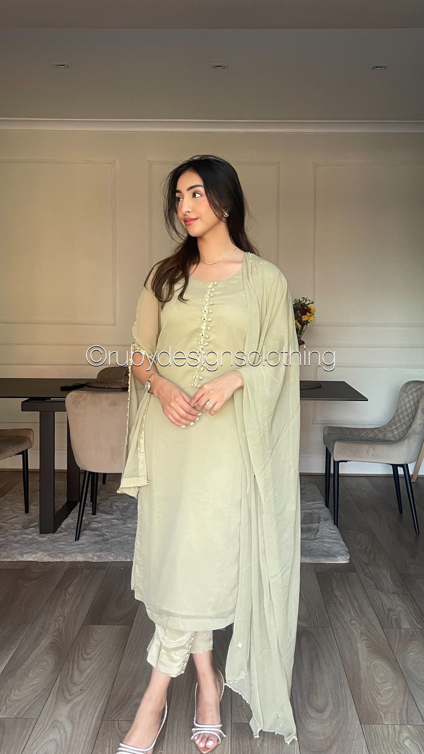 KAYRA Sage - 3 Piece Sage Chiffon Suit with Split Sleeve (8058949796053)