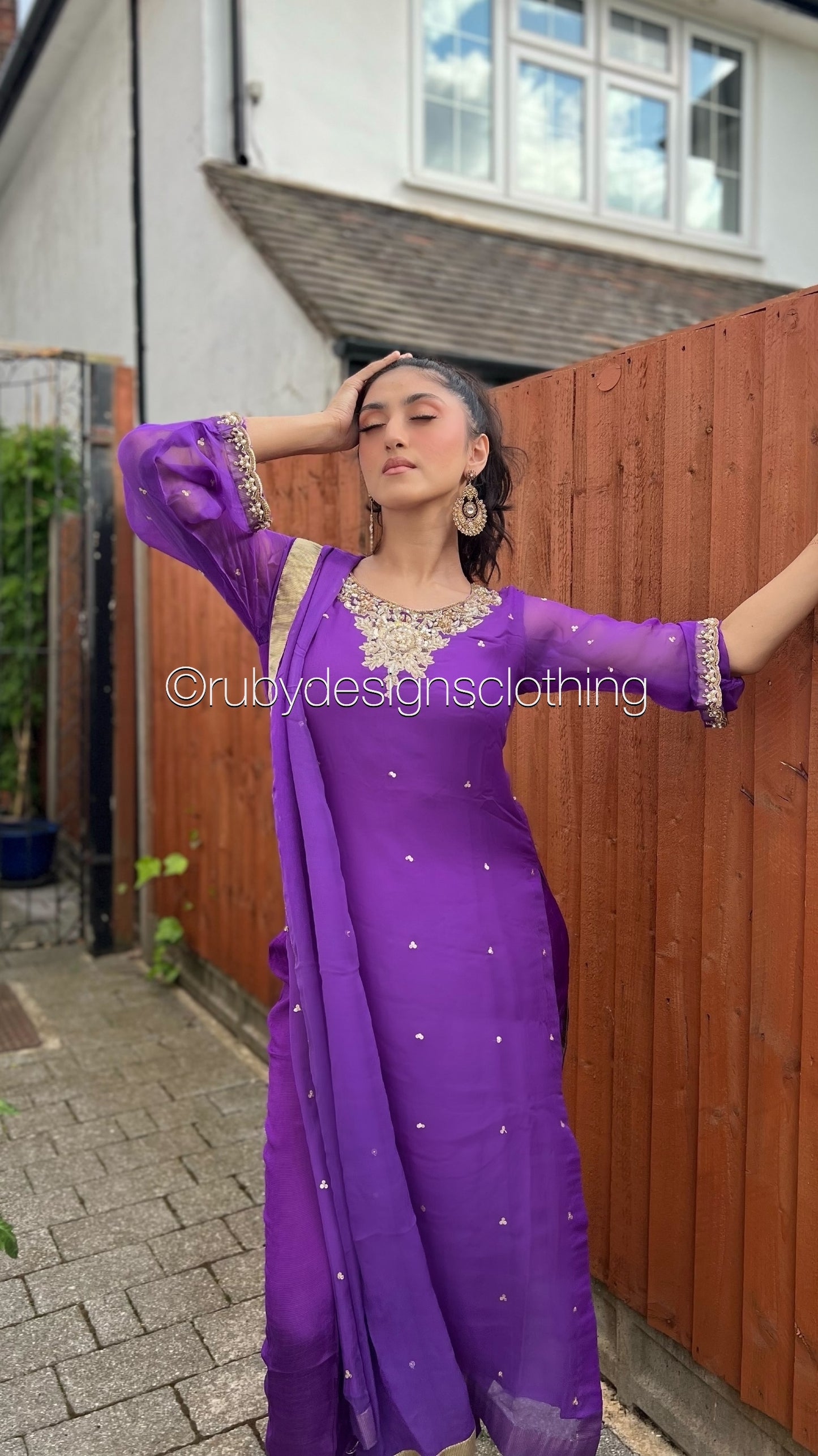 ALVIA Purple - 3 Piece Purple Chiffon Suit with Gold Handwork (8295033405653)