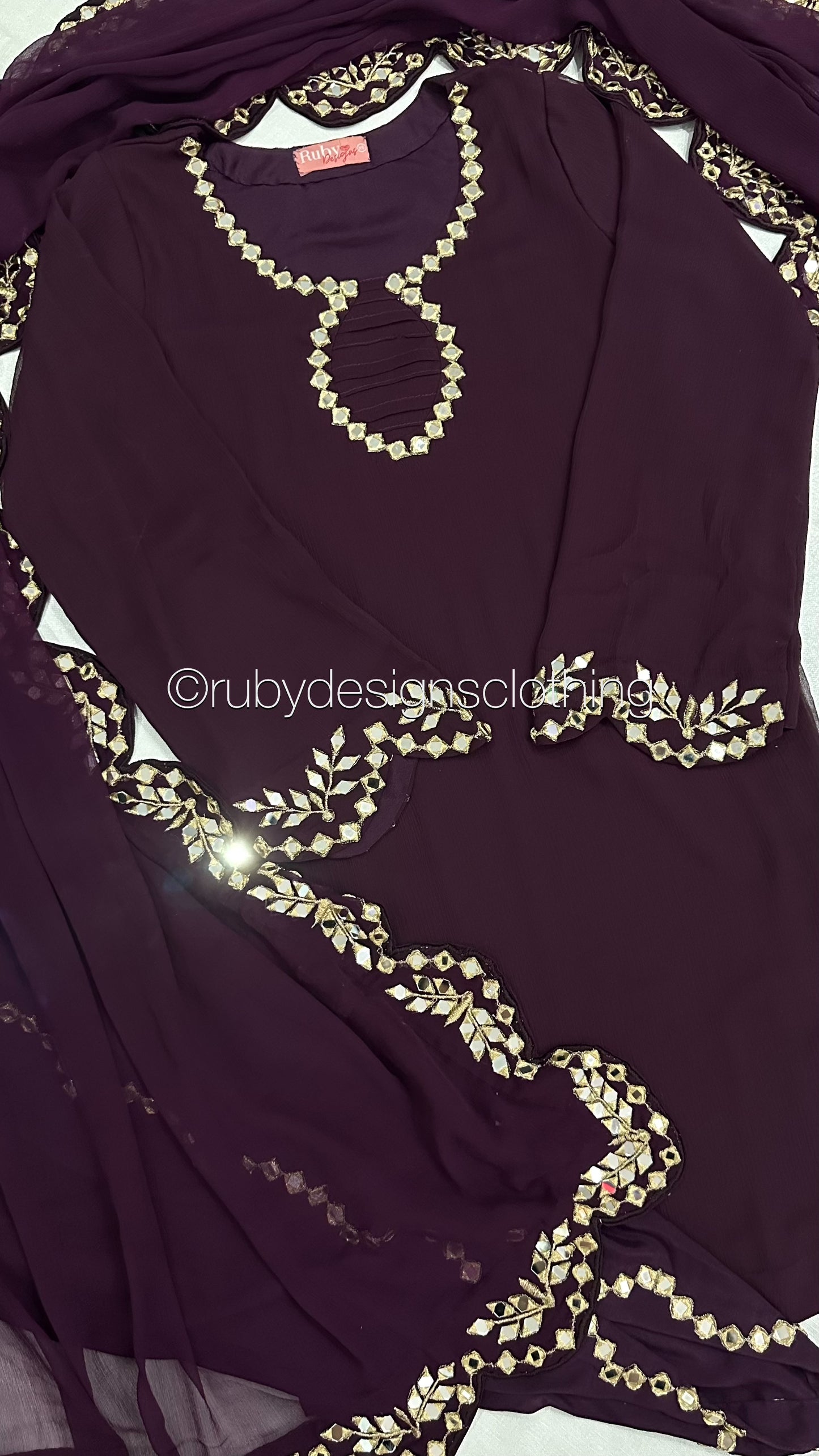AQSA Plum - 3 Piece Chiffon Suit with Tulip Trouser