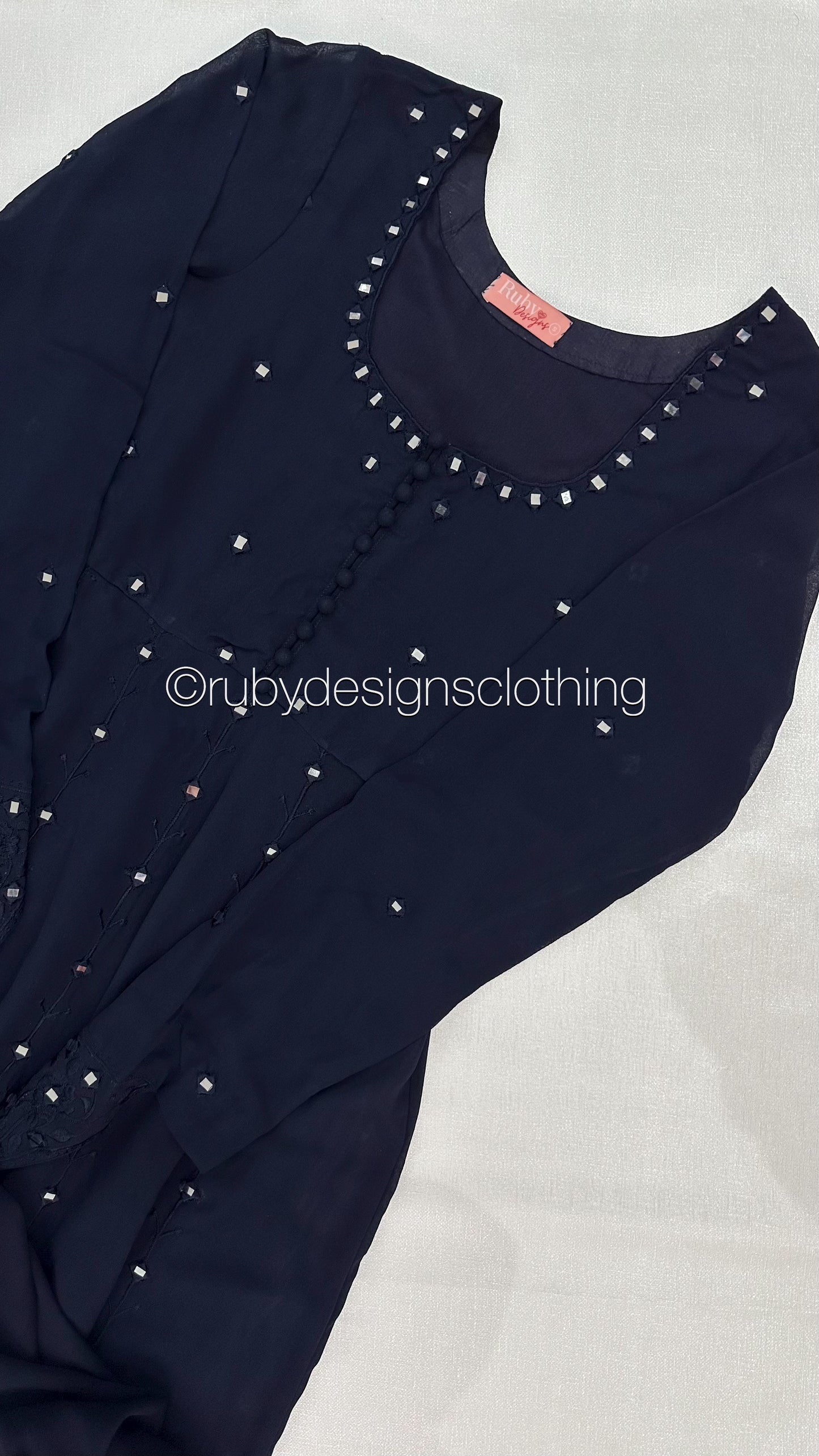 INAARA Navy - 4 Piece Chiffon Dress with Matching Bag (8085046788309)