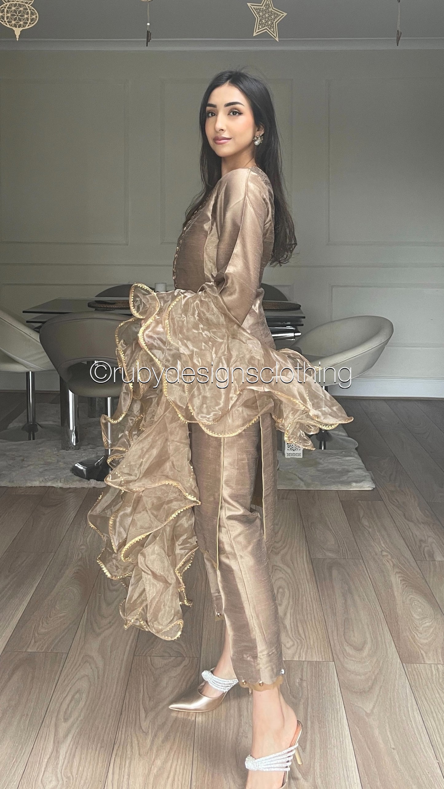 ALEEZA Brown - 3 Piece Raw Silk Suit with Ruffle Dupatta (8210381570261) (8747906269397)
