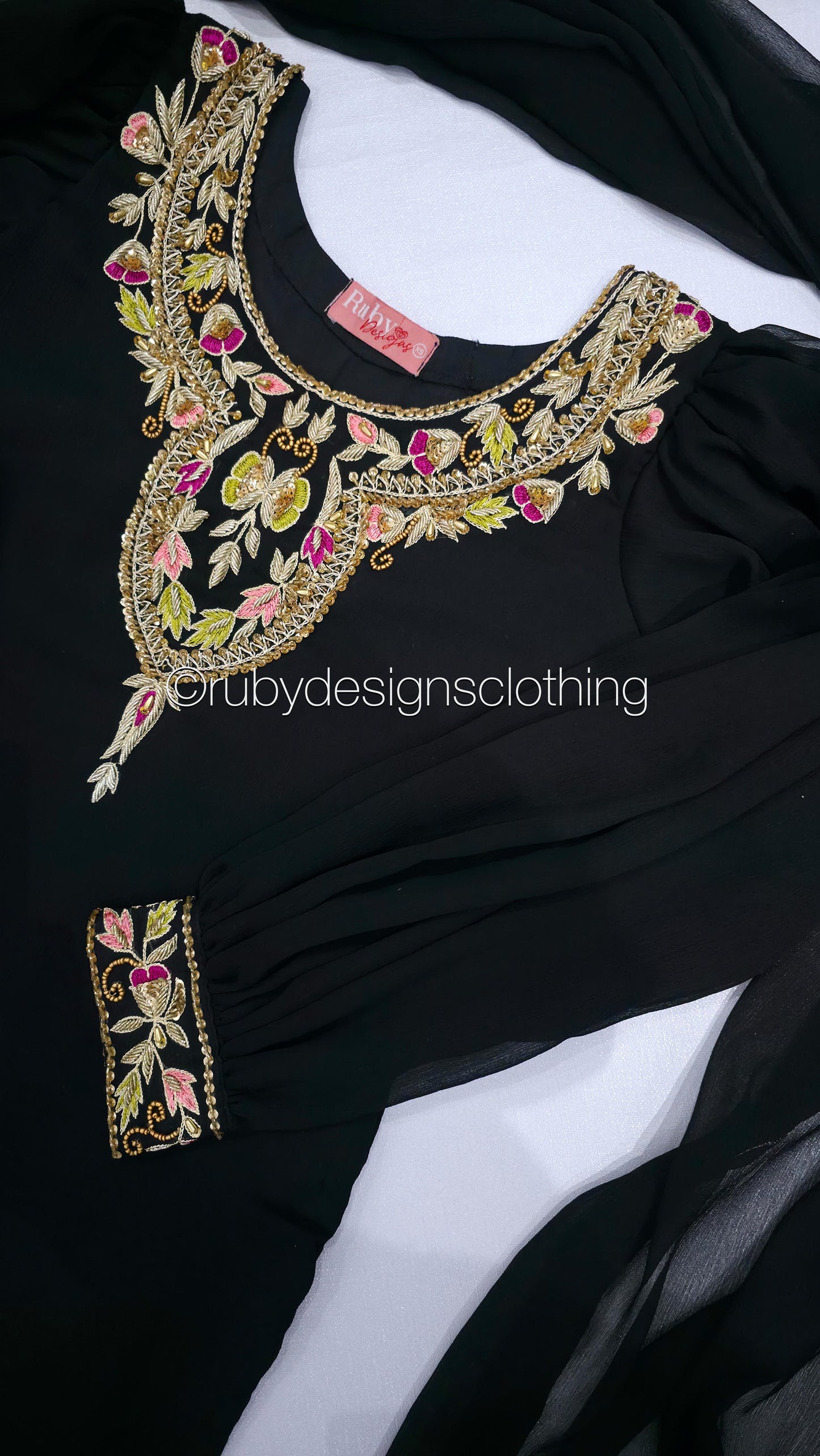 MISSING ITEMS (TROUSER and SCARF) - SERENE Black - Luxury 3 Piece Chiffon Suit with Farshi Shalwar