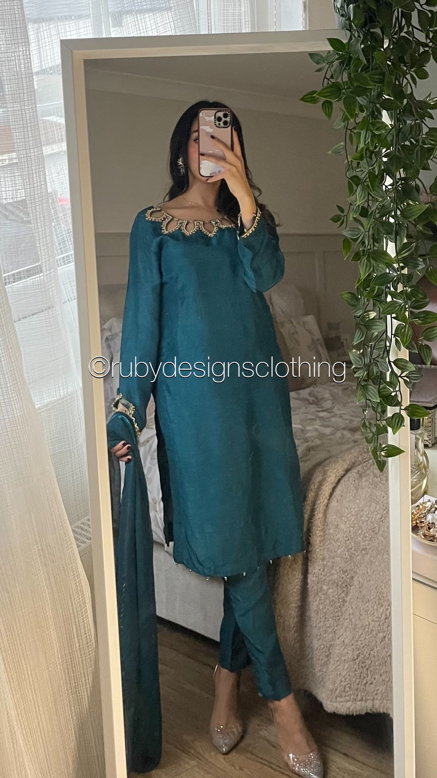 ZOHRA - 3 Piece Teal Korean Raw Silk Suit with Chiffon Dupatta (8272277209301) (8747910398165)