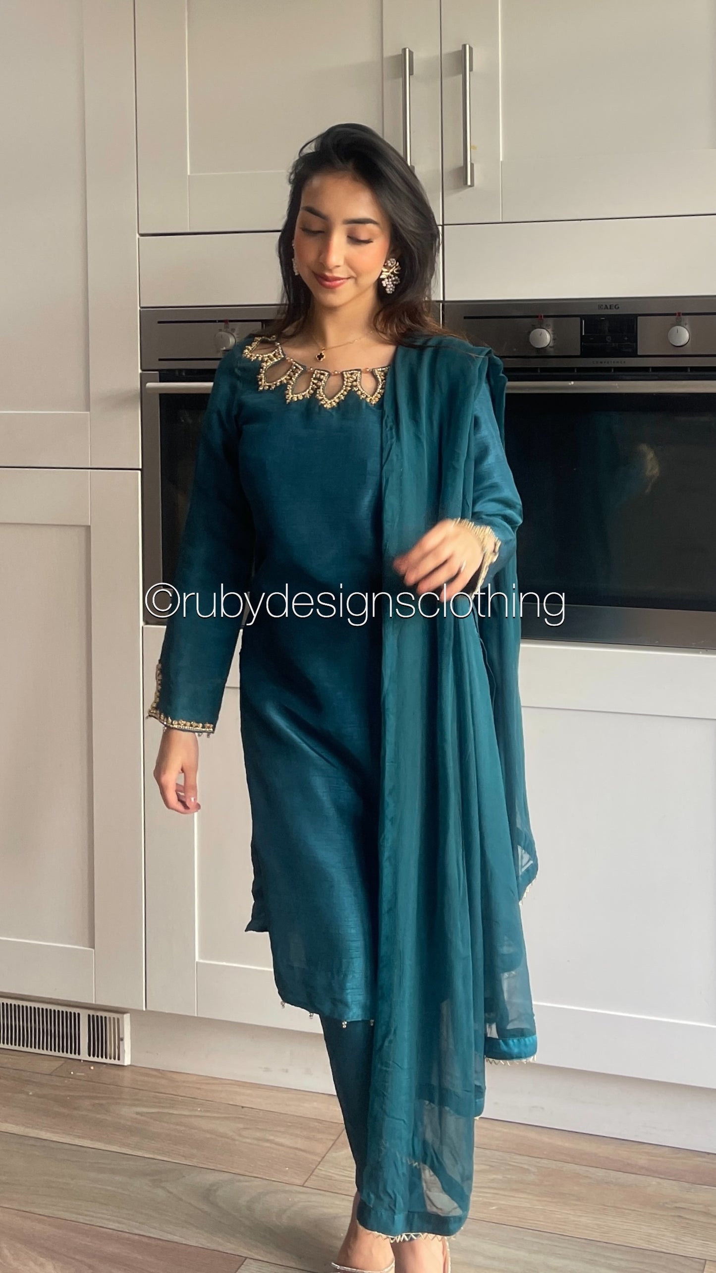 ZOHRA - 3 Piece Teal Korean Raw Silk Suit with Chiffon Dupatta (8272277209301) (8747910398165)