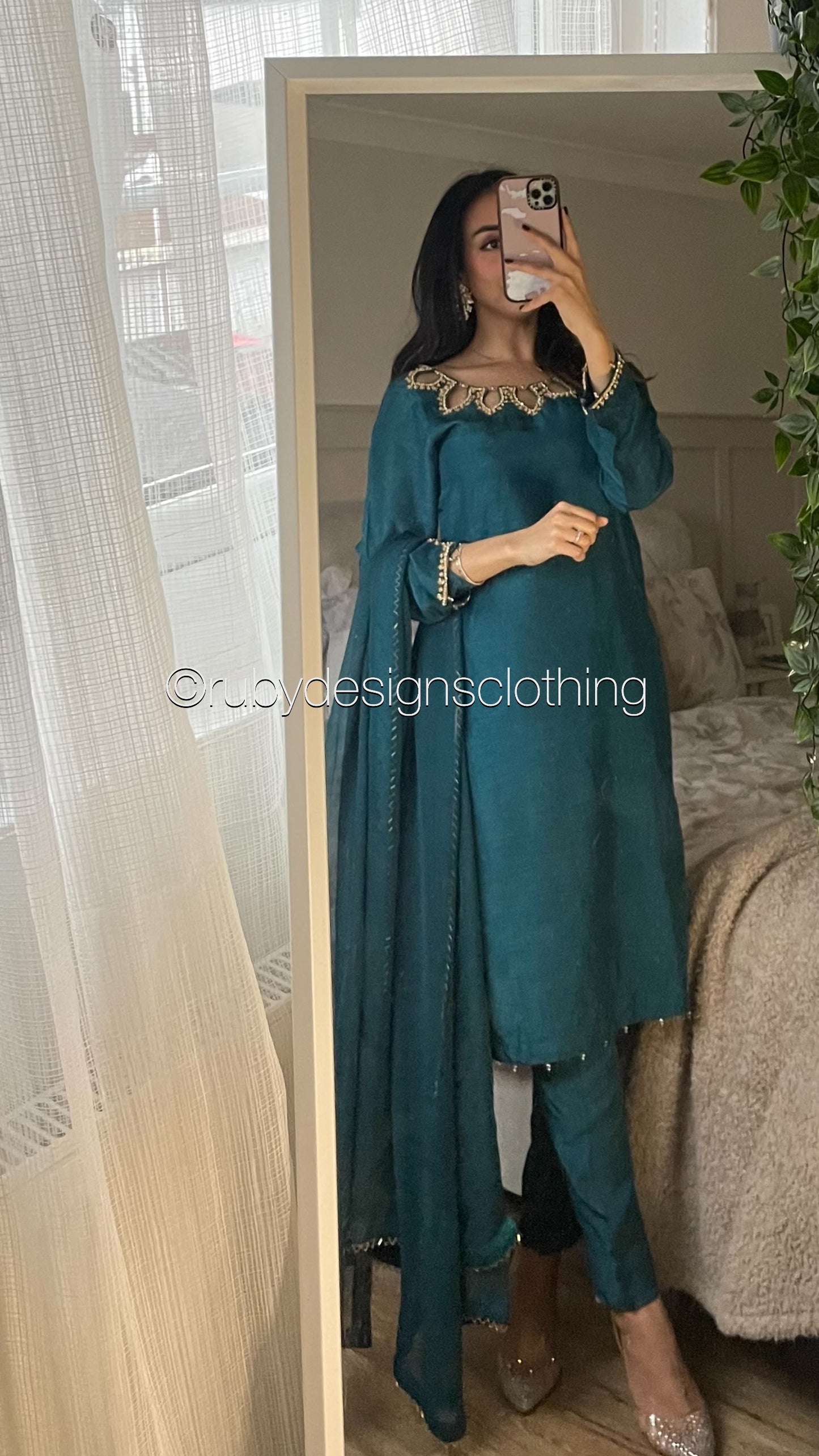 ZOHRA - 3 Piece Teal Korean Raw Silk Suit with Chiffon Dupatta (8272277209301) (8747910398165)