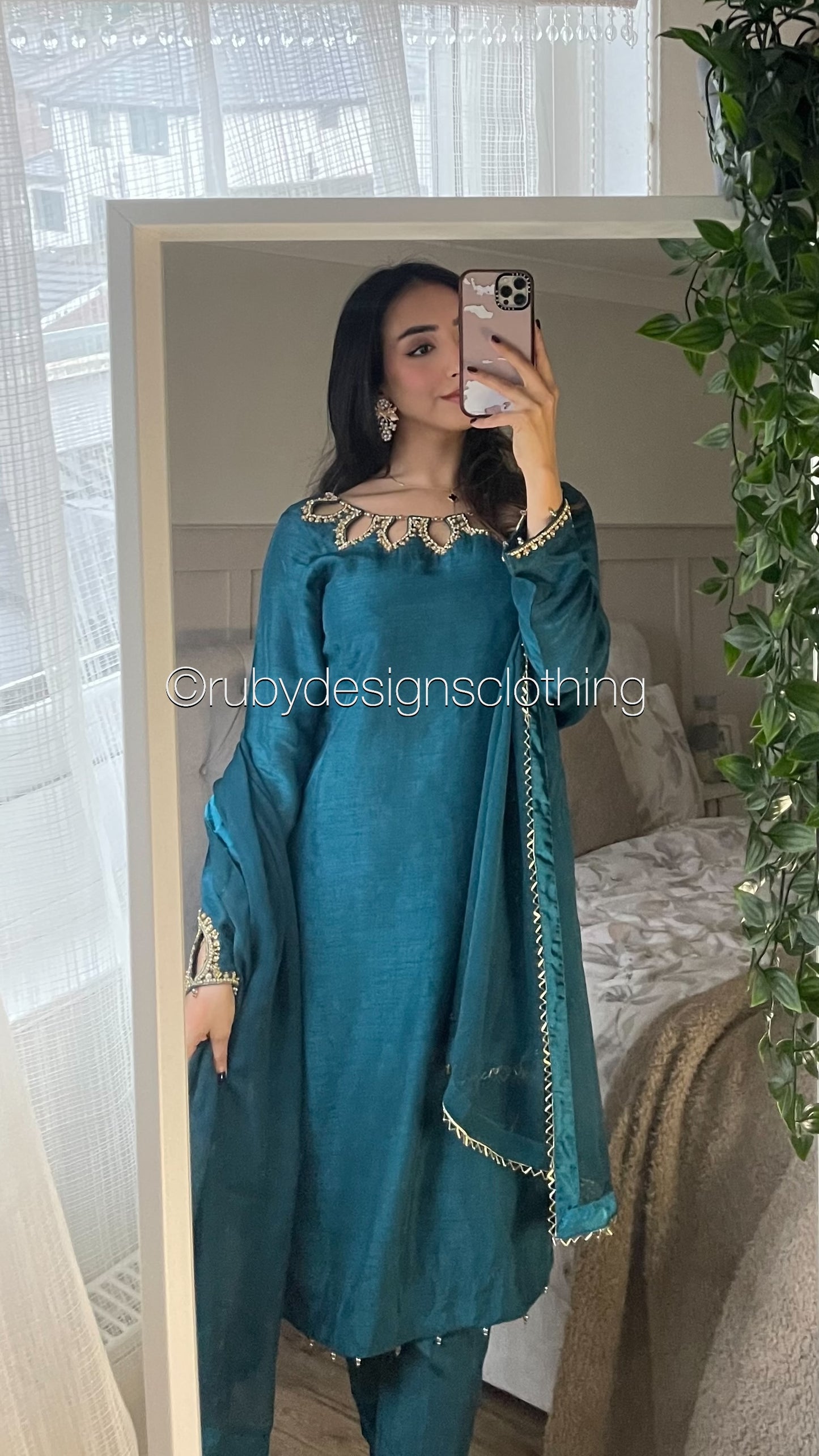 ZOHRA - 3 Piece Teal Korean Raw Silk Suit with Chiffon Dupatta (8272277209301) (8747910398165)