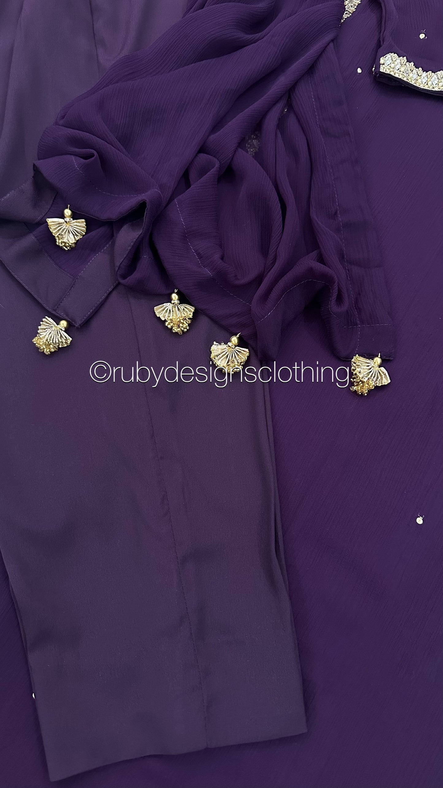 SARA Purple - 3 Piece Chiffon Suit with Pockets and Handwork (8069533958357)