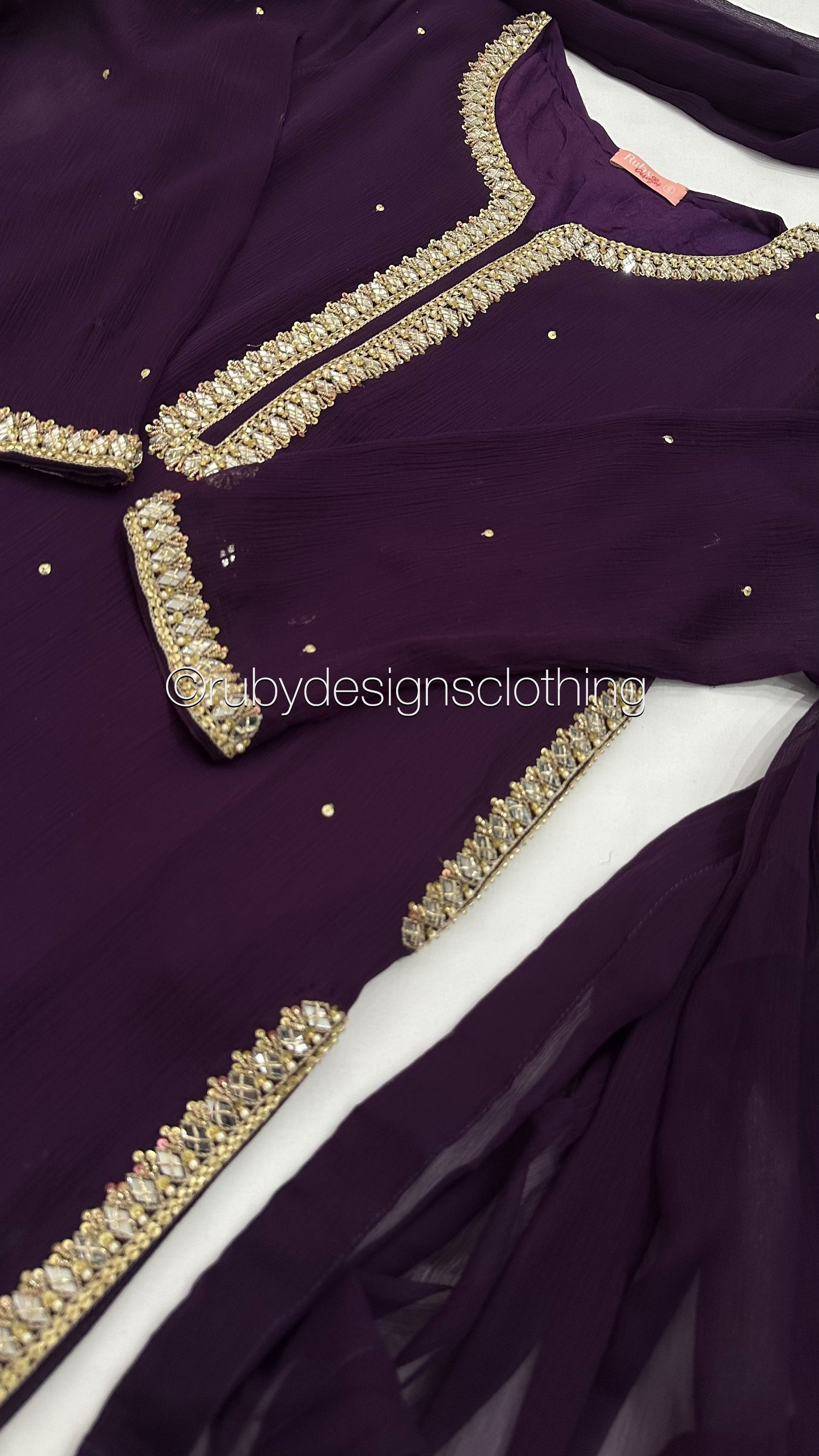 SARA Purple - 3 Piece Chiffon Suit with Pockets and Handwork (8069533958357)