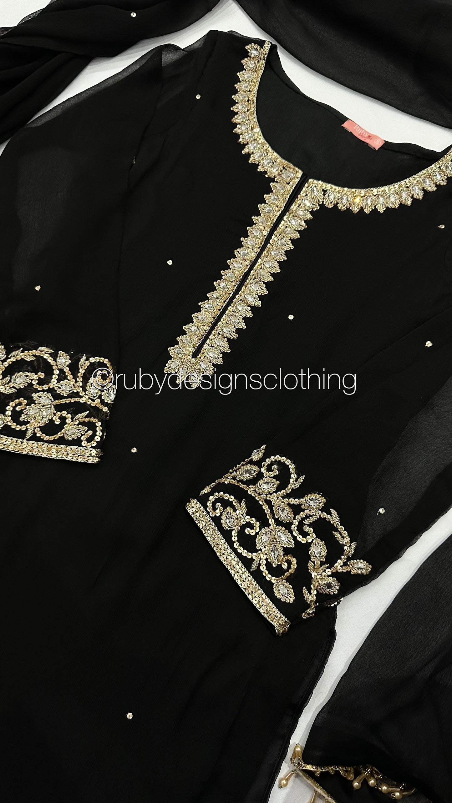 SOFIA Black - 3 Piece Black Chiffon Suit with Gold Handwork (8053043560661)