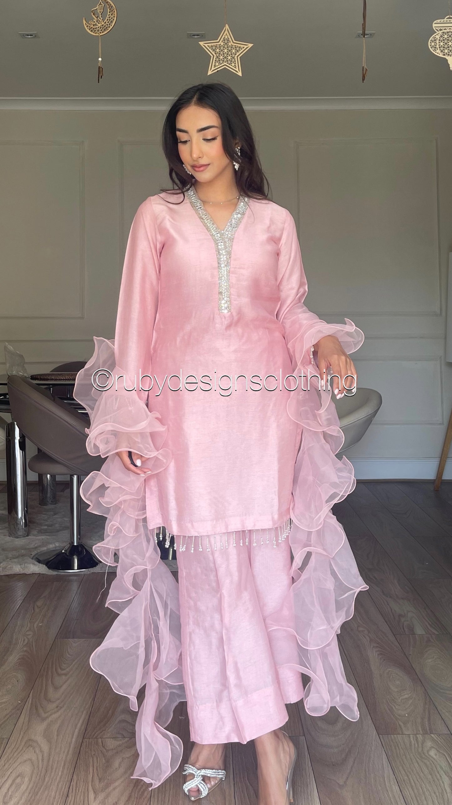 SABEEN Rose - 3 Piece Rose Pink Raw Silk Suit with Ruffle Dupatta (8059725611221)