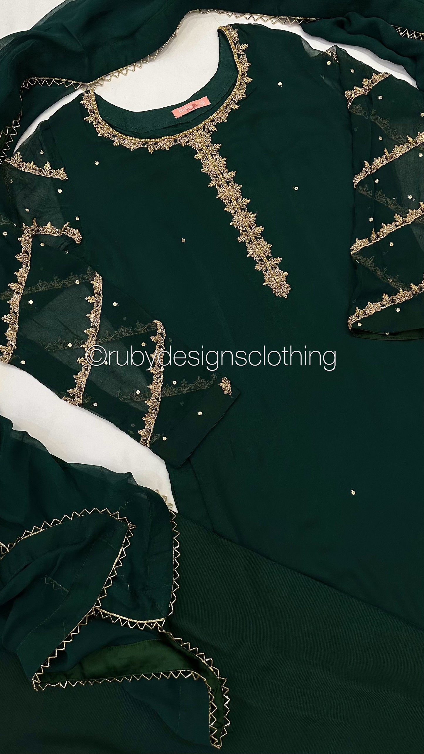 IRHA Emerald - 3 Piece Chiffon Suit with Gold Handwork (8068331077845)