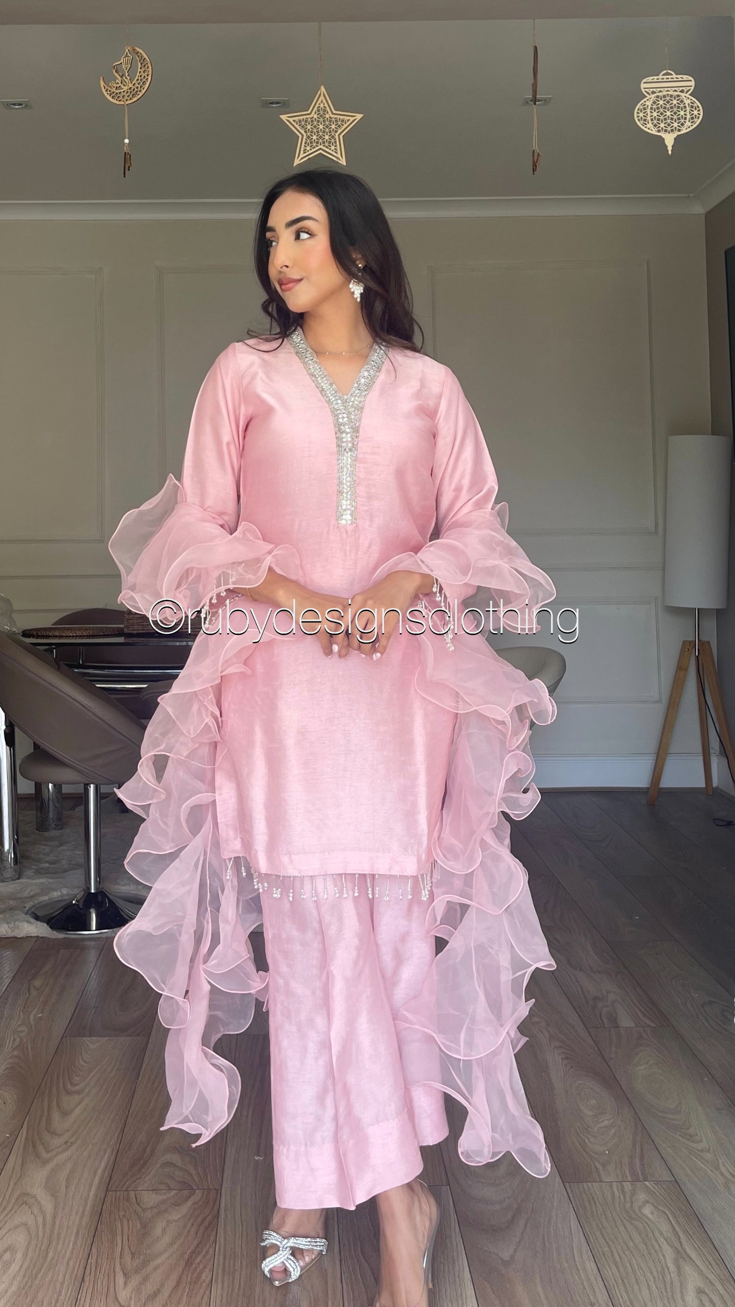 SABEEN Rose - 3 Piece Rose Pink Raw Silk Suit with Ruffle Dupatta (8059725611221)