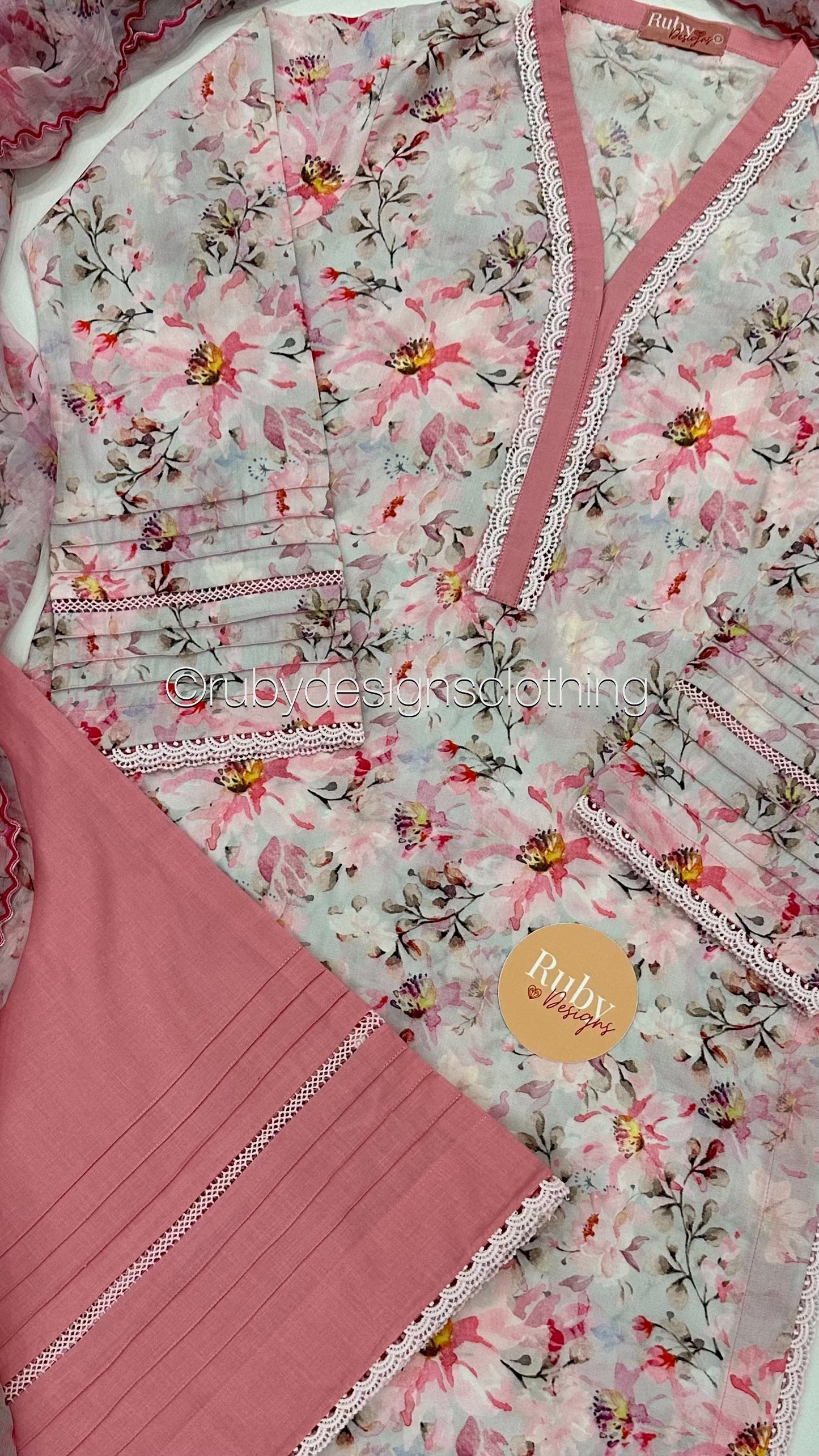 SALMA - 3 Piece Pink Floral Print Swiss Lawn Suit with Chiffon Dupatta (8075382948053)