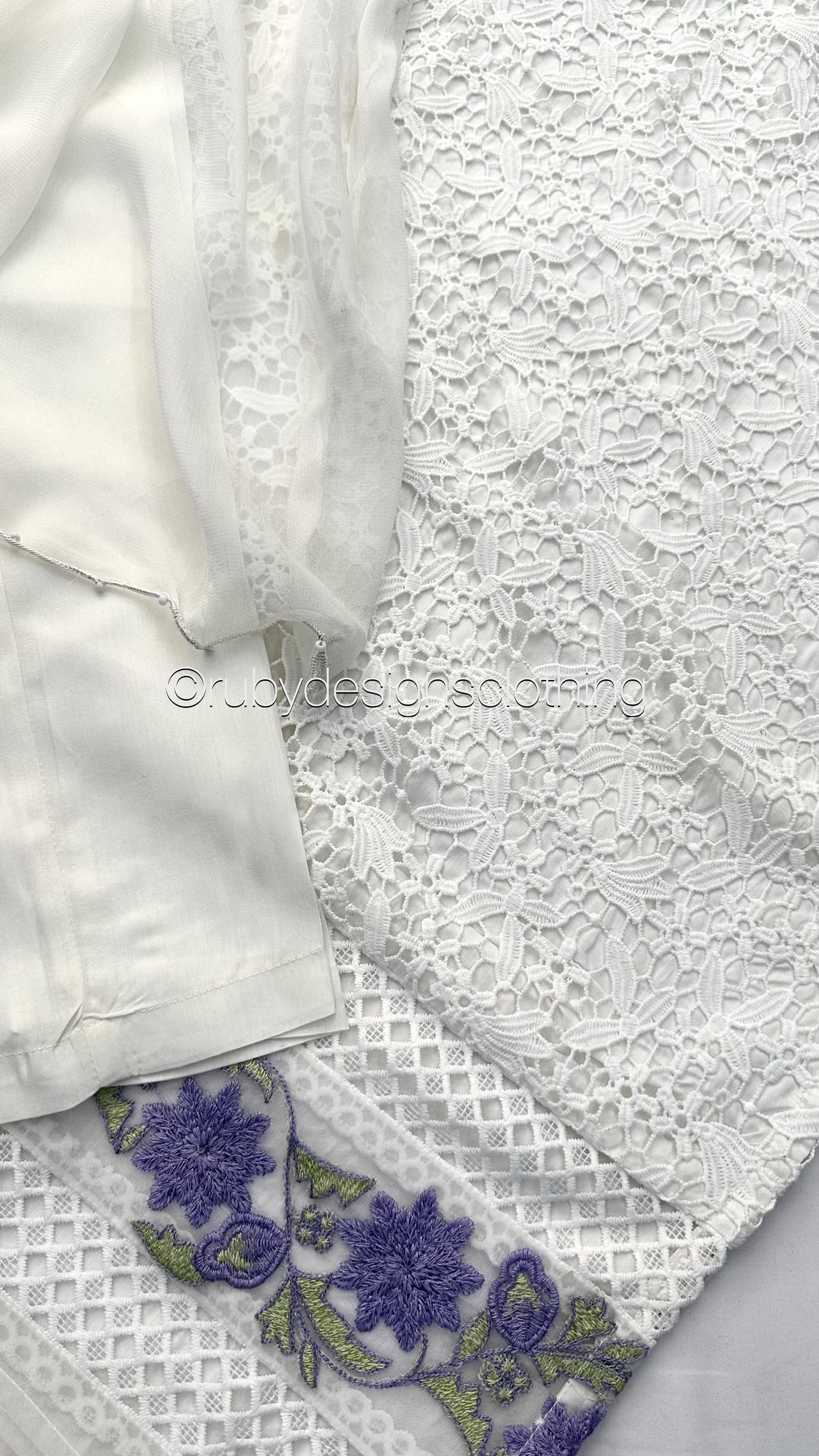 HAFSAH - 3 Piece White Crochet Lace Suit with Chiffon Dupatta (8067502375125)