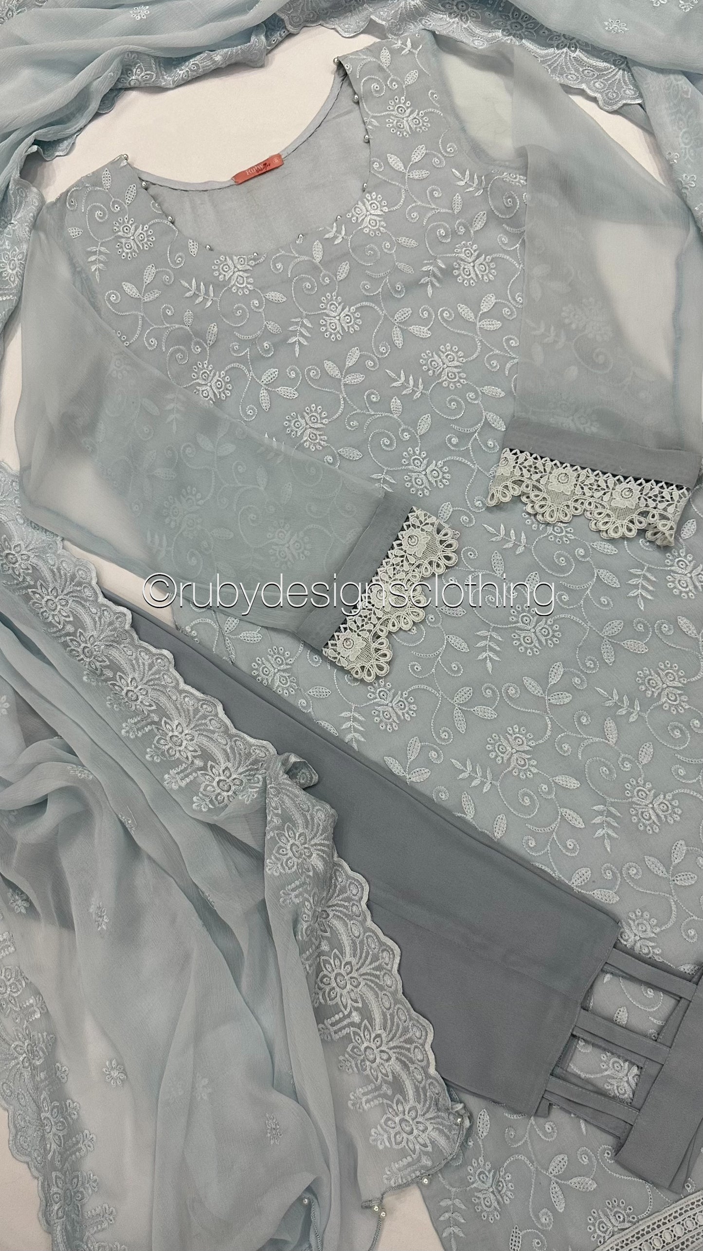 MEHER Blue - 3 Piece Embroidered Chiffon Suit with Cut Out Details (8060597436629) (8747701764309)